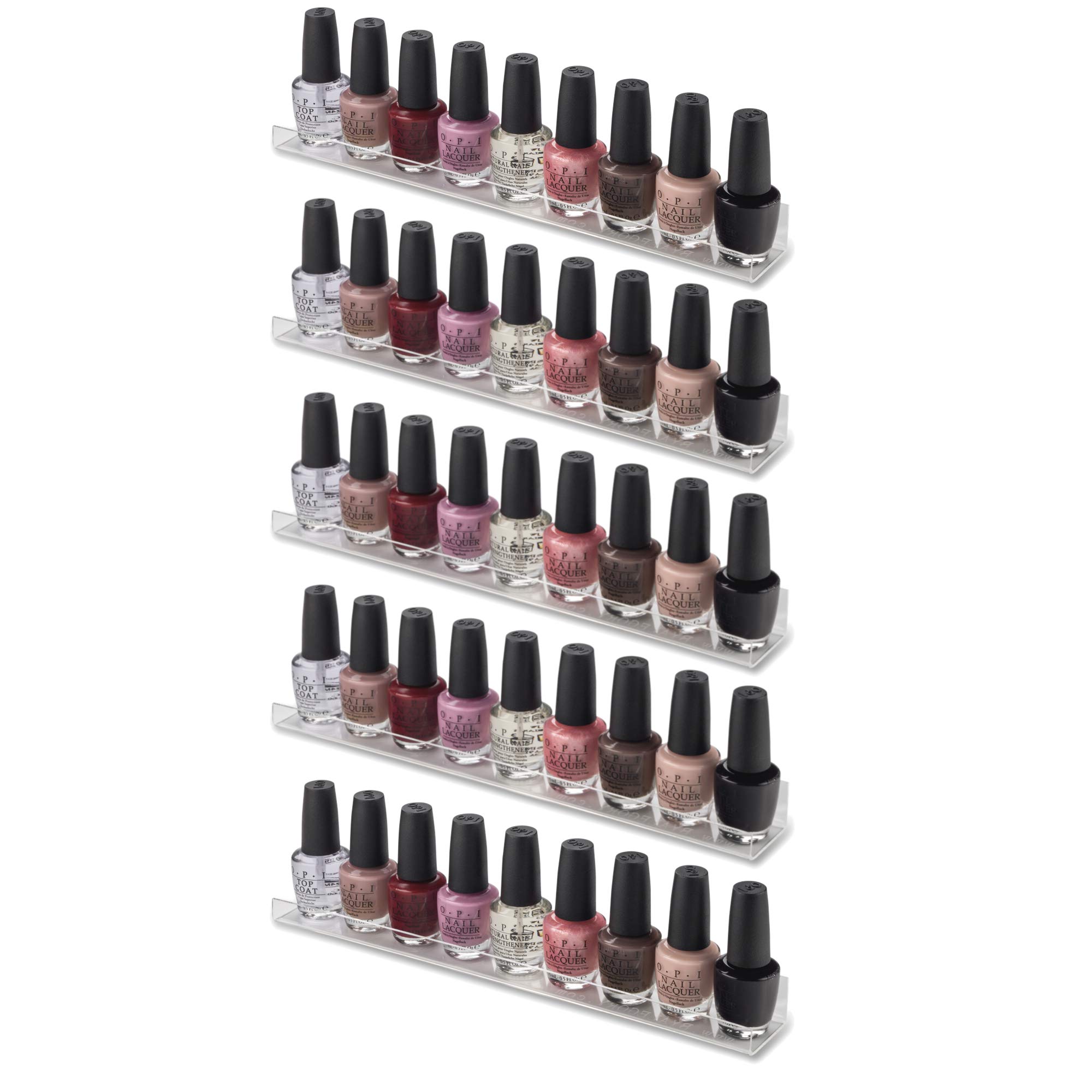 Alegory Acrylic Makeup Organizer Wall Shelf - 12 Inch Cosmetic Display for Nail Polish, Eyelashes & Foundations (5-Pack with Hardware) | Perfect for Bathroom Vanity, Salon Storage & Bedroom Organization