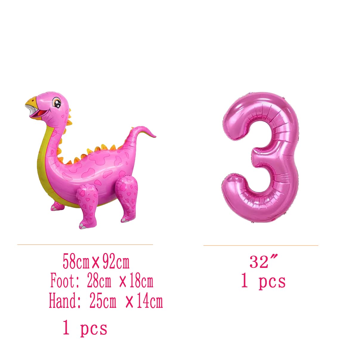 Pink Dinosaur Birthday Party Decorations for Girls - 3 Year Old Dino Rex Theme Party Supplies | Dinosaur Cake Toppers, Balloons, Banners for Baby Girl Birthday Celebration (Perfect for Indoor/Outdoor Dinosaur Themed Parties)