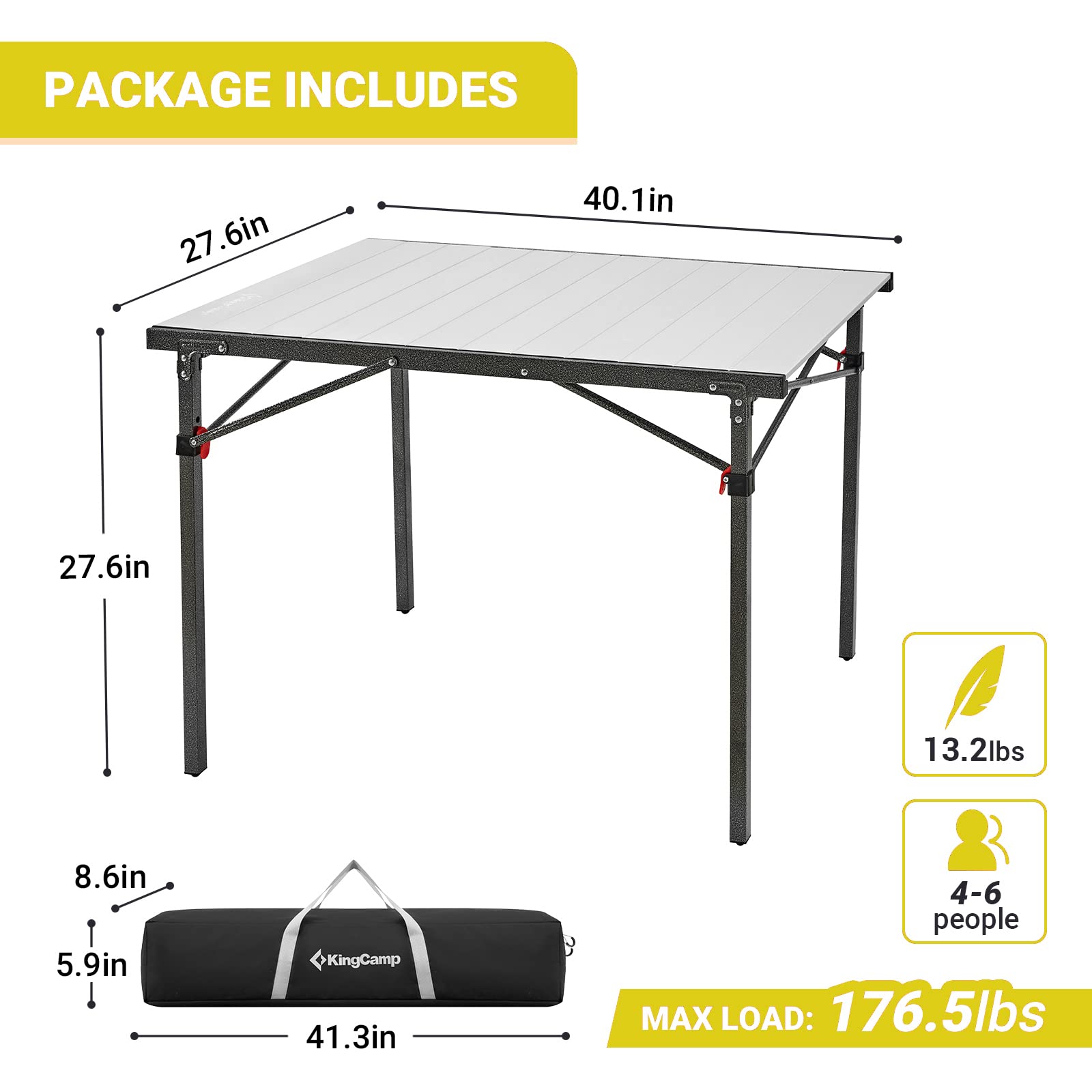KingCamp Aluminum Folding Camp Table - Lightweight Portable Roll Up Outdoor Picnic Table for Camping, Hiking, Beach & BBQ | Perfect for Backyard, Tailgating & RV Adventures
