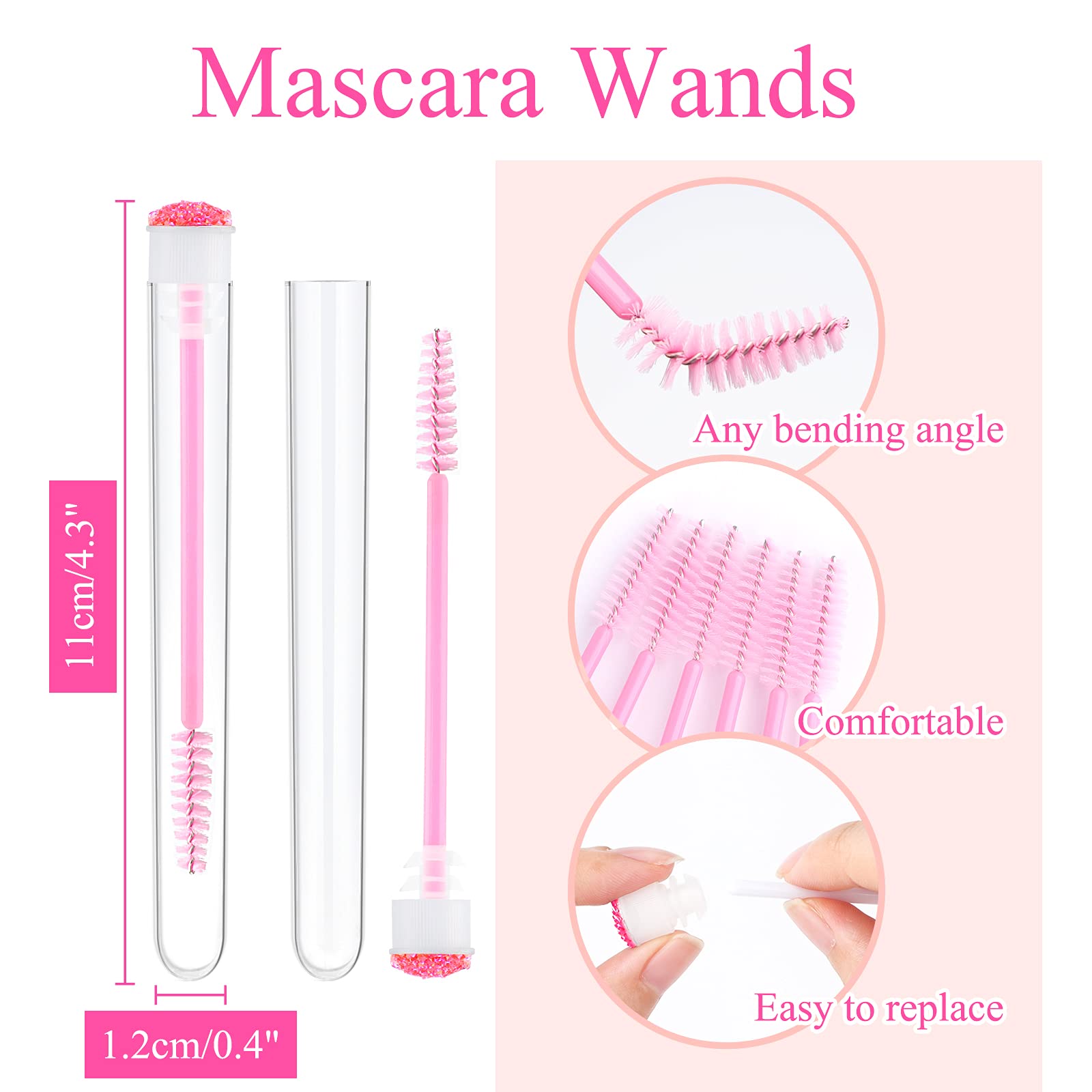 20pcs Eyelash Brushes - Professional Lash Wands for Makeup & Eyelash Extensions - Diamond Mascara Cleaning Brushes (Pink) - Perfect for Salon, Home Use & Travel Makeup Kit