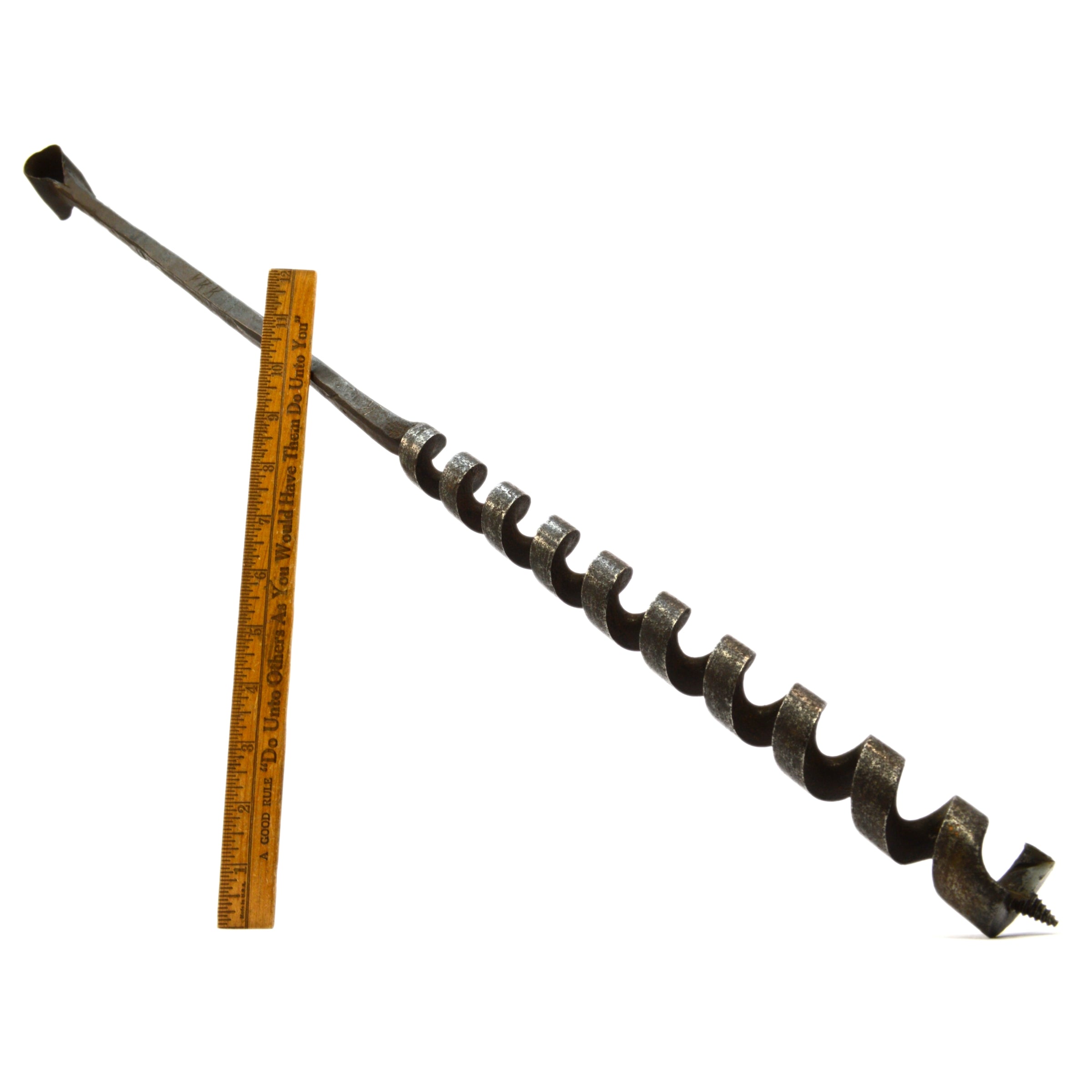 Vintage 32.5 Auger Bit with 1-Inch Bore - Hand-Forged KKK Marked Antique Drill Bit with Crude Loop Top | Perfect for Woodworking, Timber Framing & Vintage Tool Restoration Projects