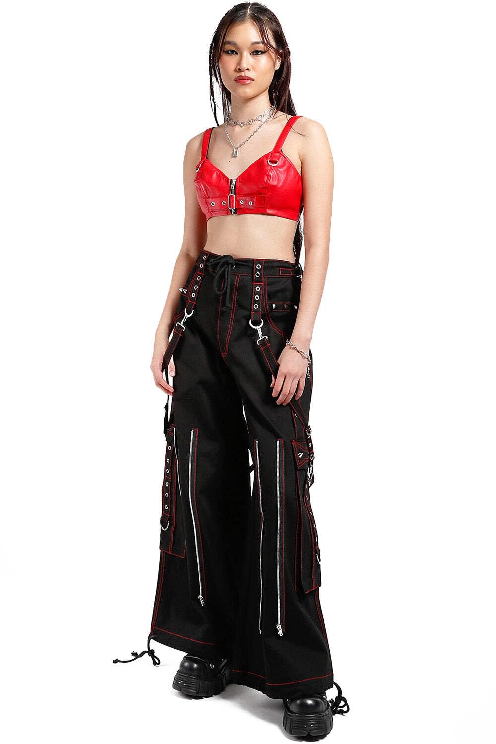 Tripp Black & Red Skull Print Back Up Pants - Gothic Punk Streetwear for Concerts, Halloween & Alternative Fashion