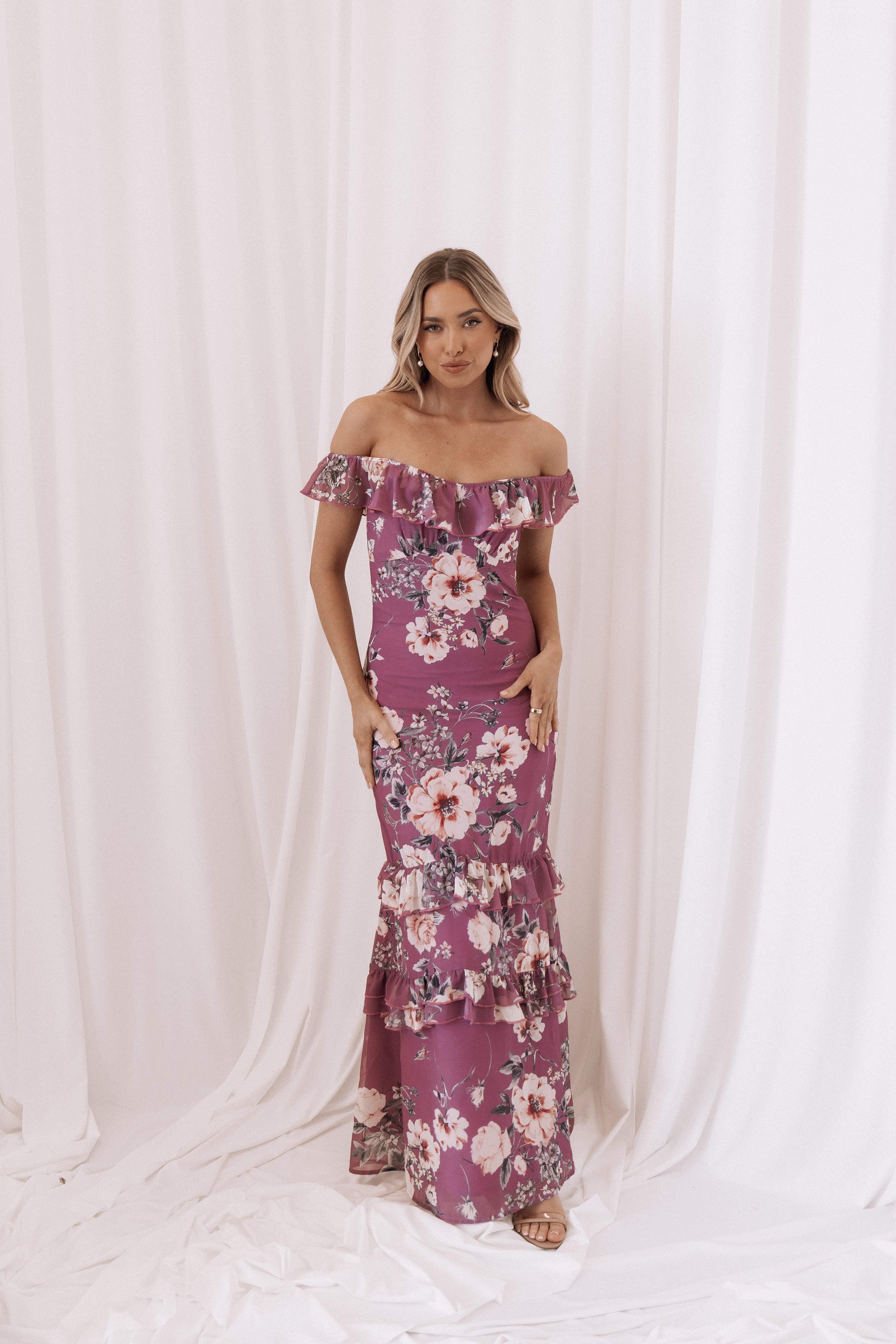Irelynn Women's Maxi Dress - Dark Rose Floral Print Long Summer Dress for Beach, Vacation & Casual Wear