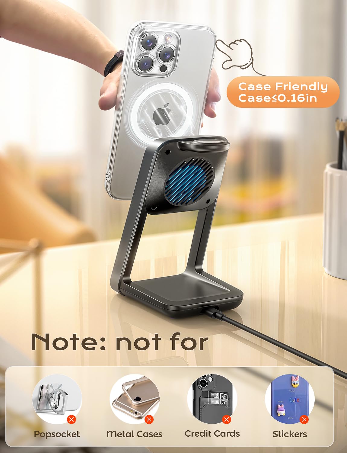 3-in-1 Magnetic Wireless Charging Station for iPhone 16/15/14/13/12 Series, Apple Watch 10/Ultra 2 & AirPods 4/3/Pro/Pro 2 - Fast Charging with Cooling Fan - Perfect for Home, Office and Travel