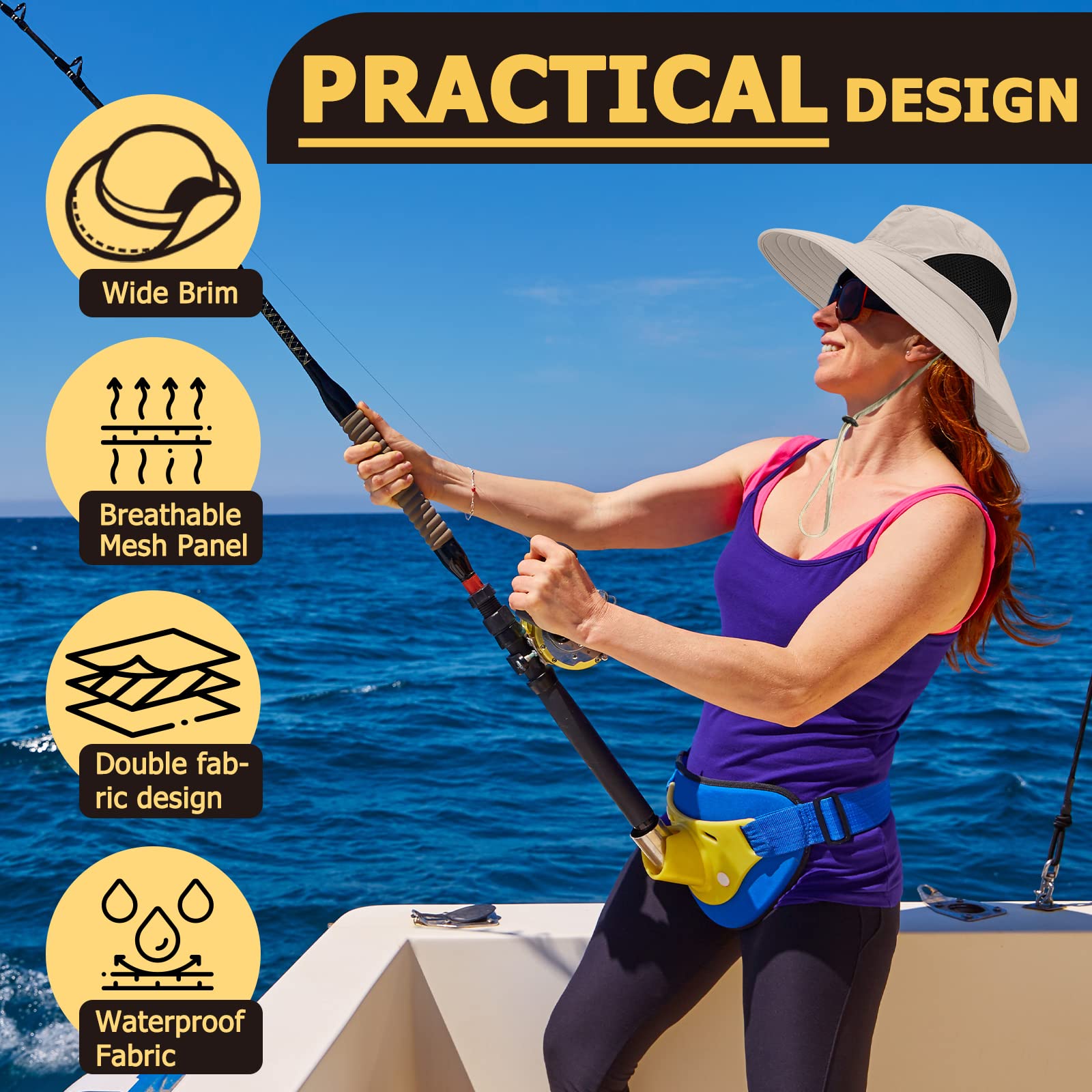 Women's Wide Brim Sun Hat UV Protection UPF 50+ - Foldable Mesh Bucket Hat for Summer, Beach, Fishing & Hiking - Waterproof & Breathable Outdoor Travel Accessories for Women