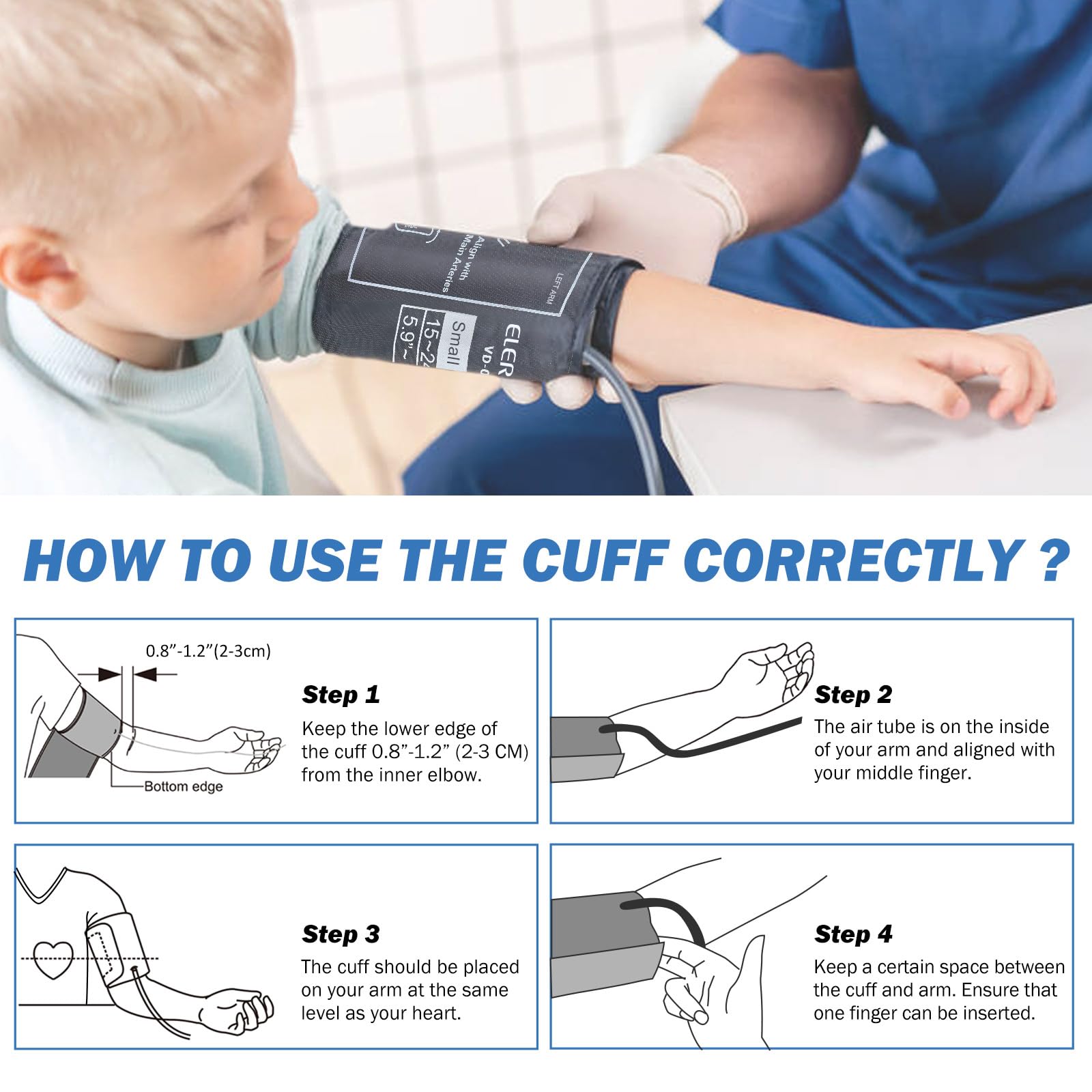 Kids & Women Pediatric Blood Pressure Cuff - Small Child BP Monitor Replacement (5.9-9.5 Inch Arm) with 6 Connectors for Most Monitors - Perfect for Home Health Checks & Pediatric Clinics