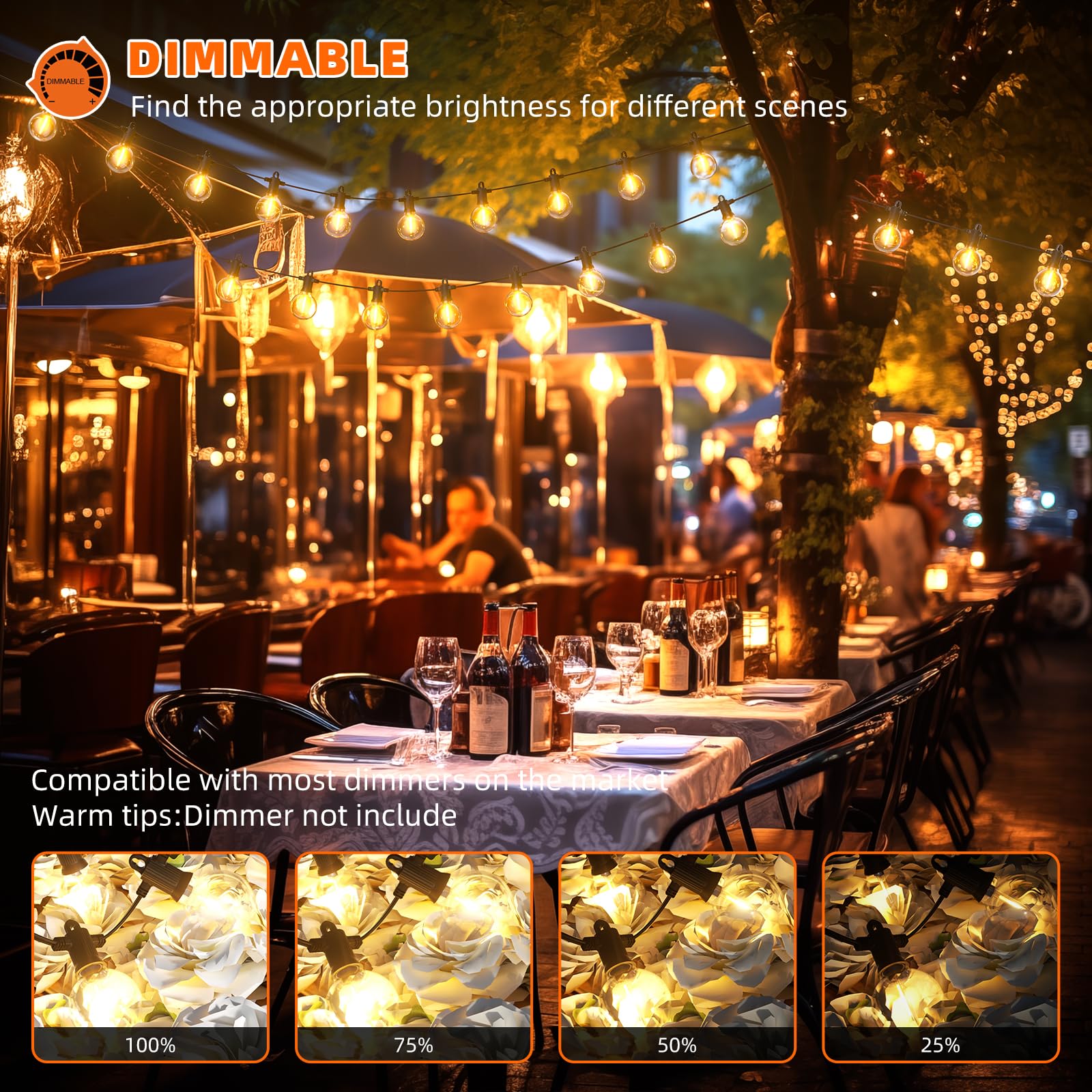 150FT LED Outdoor String Lights Waterproof - 72+3 Shatterproof Edison Bulbs, Connectable Hanging Lights for Patio, Balcony, Backyard, Porch - Perfect for Wedding, Party, Garden & Bistro Decor