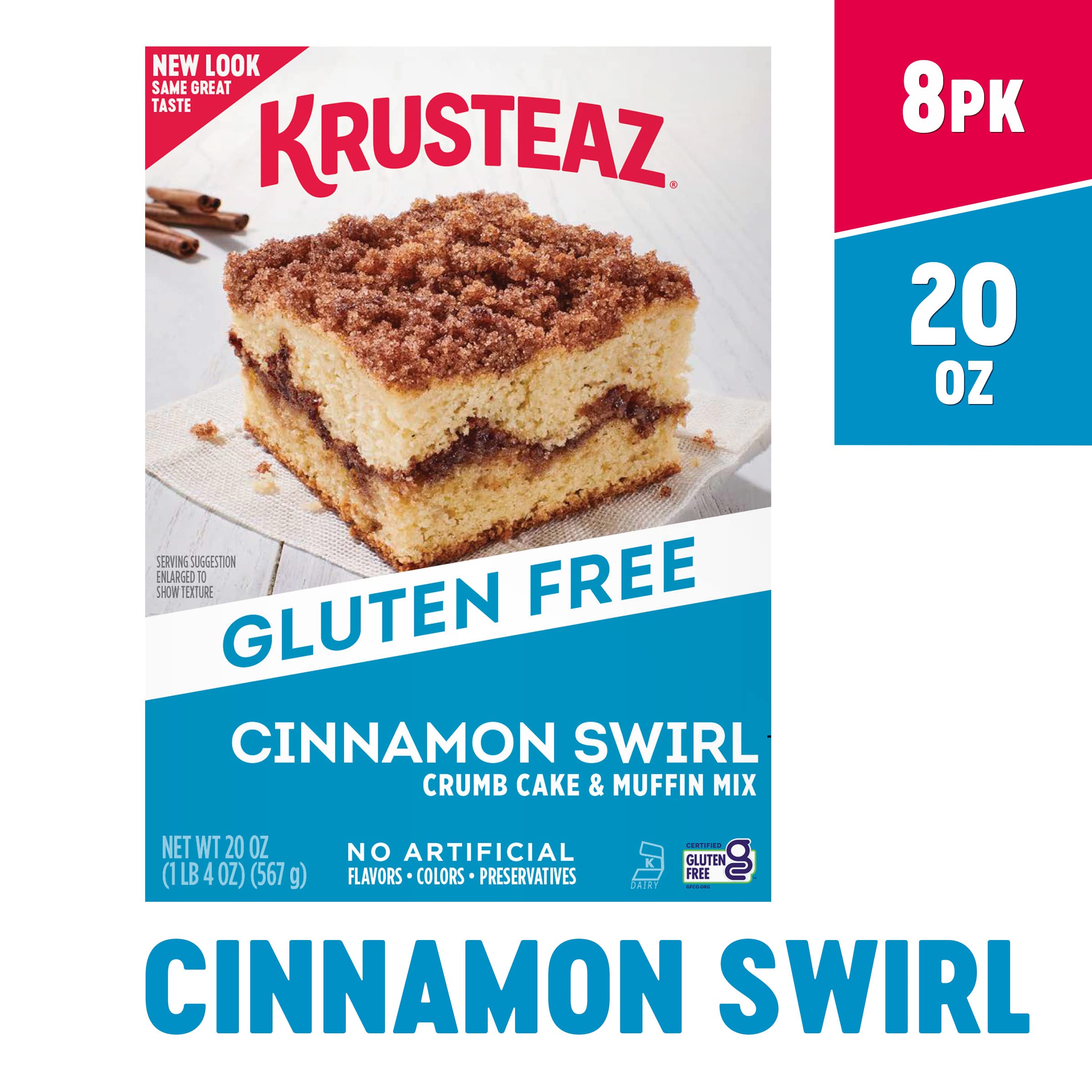 Krusteaz Gluten Free Cinnamon Swirl Crumb Cake & Muffin Mix - 20 oz (Pack of 8) | Easy Baking Mix for Breakfast, Dessert & Snacks | Perfect for Holidays, Parties & Family Gatherings