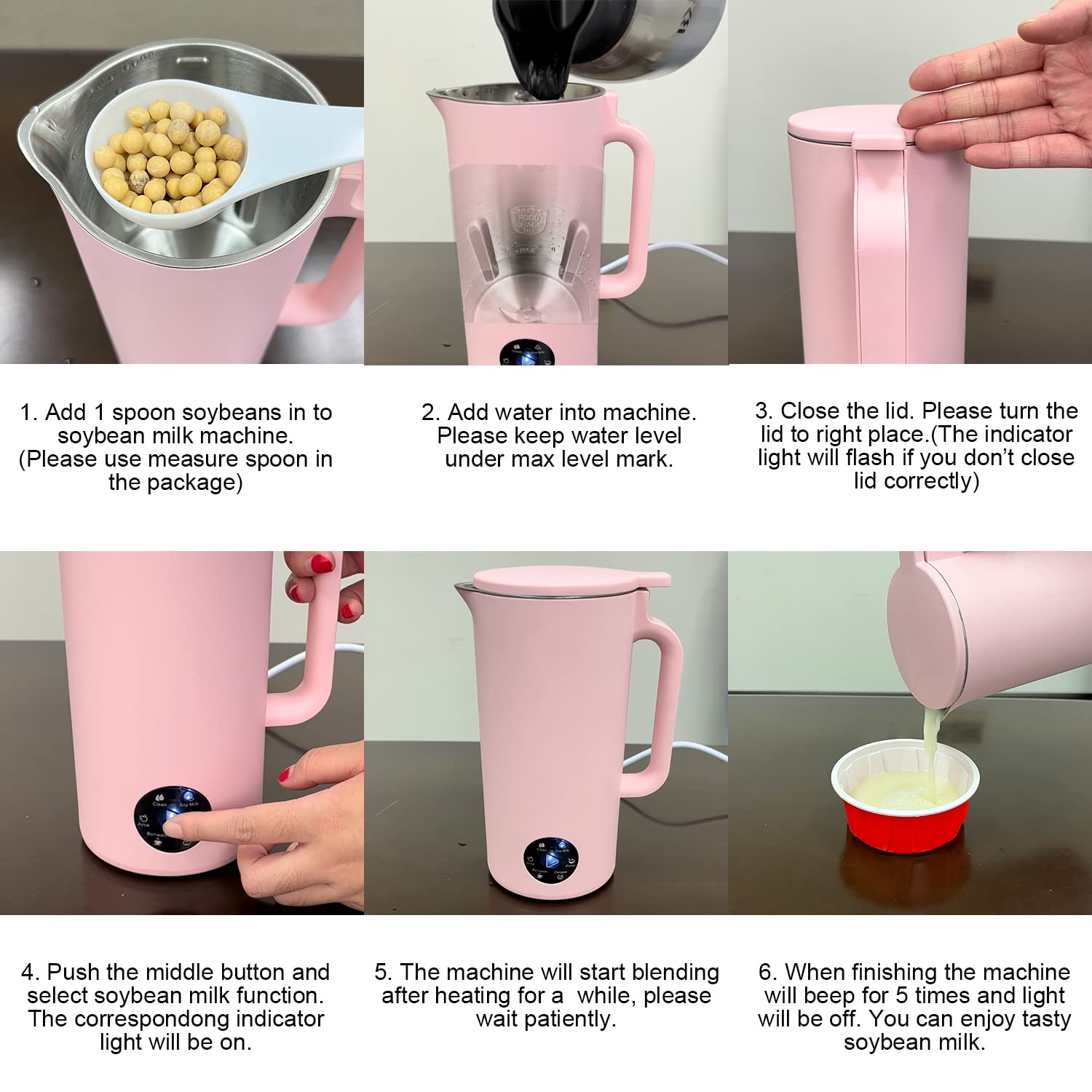 110V Automatic Heating Mini Soymilk Maker - 350ML No Filter Vegan Milk Machine (Pink) for Home, Office & Healthy Breakfast - Perfect for Soy Milk, Almond Milk & Plant-Based Drinks