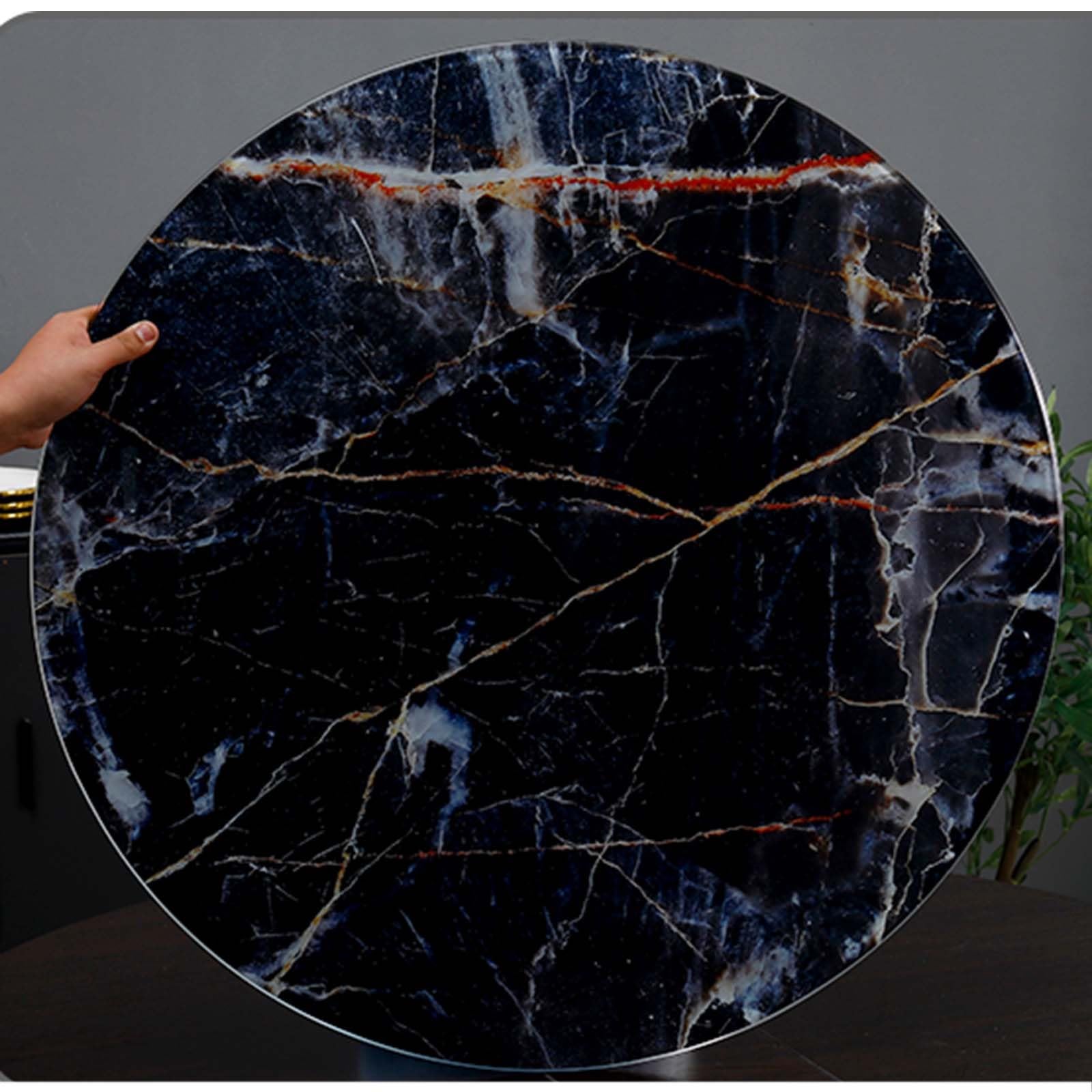 7mm Round Tempered Glass Table Top - 40 Inch (100cm) Black Marble Design for Dining, Home Office & Outdoor Use - Durable Multipurpose Glass Countertop for Kitchen, Patio & Workspaces