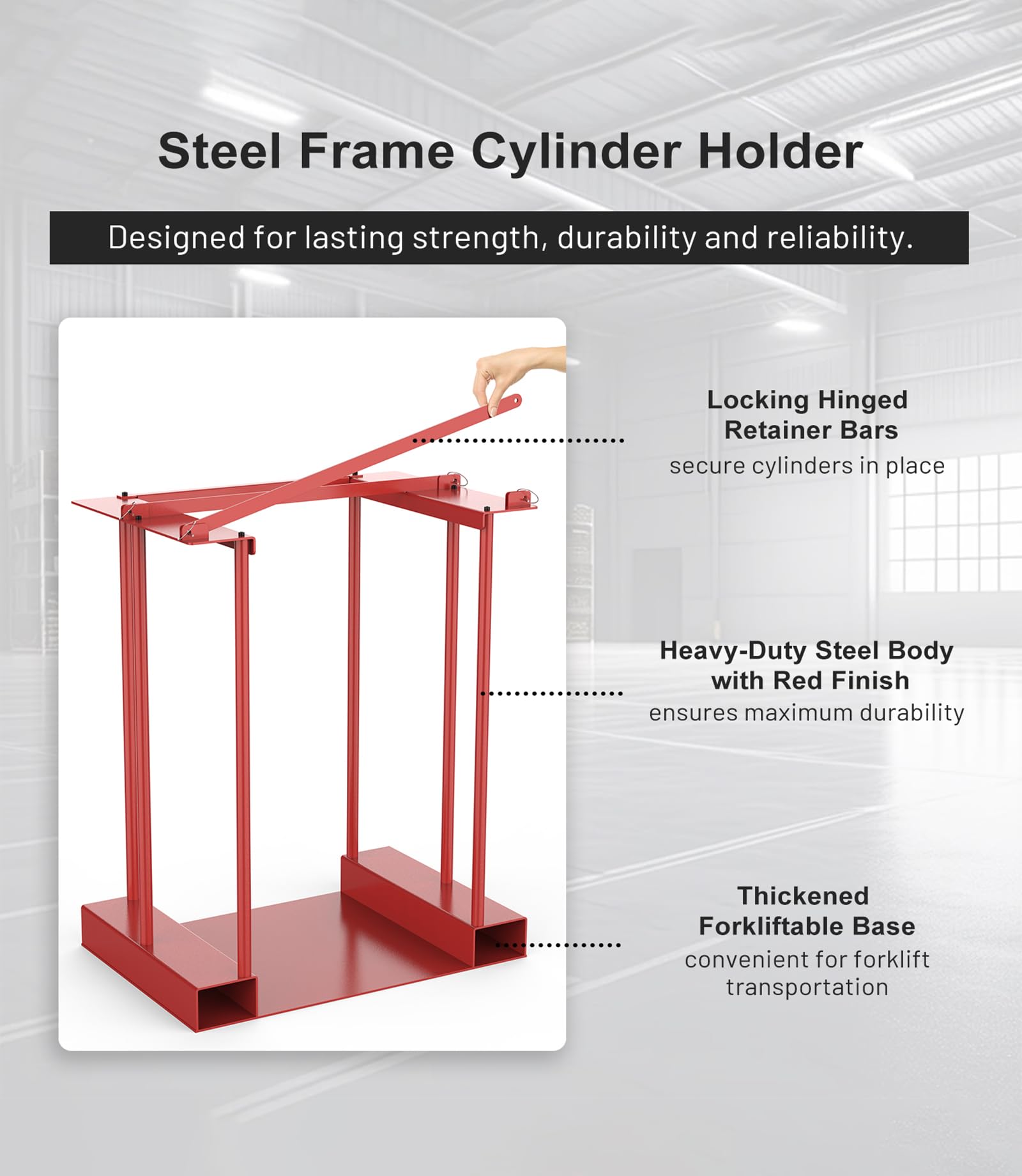 Heavy Duty Forkliftable Cylinder Storage Caddy - Industrial Gas Cylinder Safety Rack with Durable Steel Frame - OSHA Compliant for Warehouse, Factory & Garage Use - Perfect for Securing Oxygen, Acetylene & Propane Tanks
