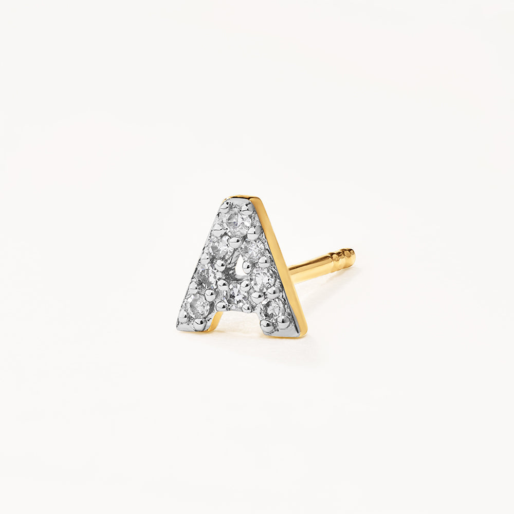 10k Gold Diamond Letter A Single Stud Earring - Elegant Minimalist Jewelry for Everyday Wear & Special Occasions