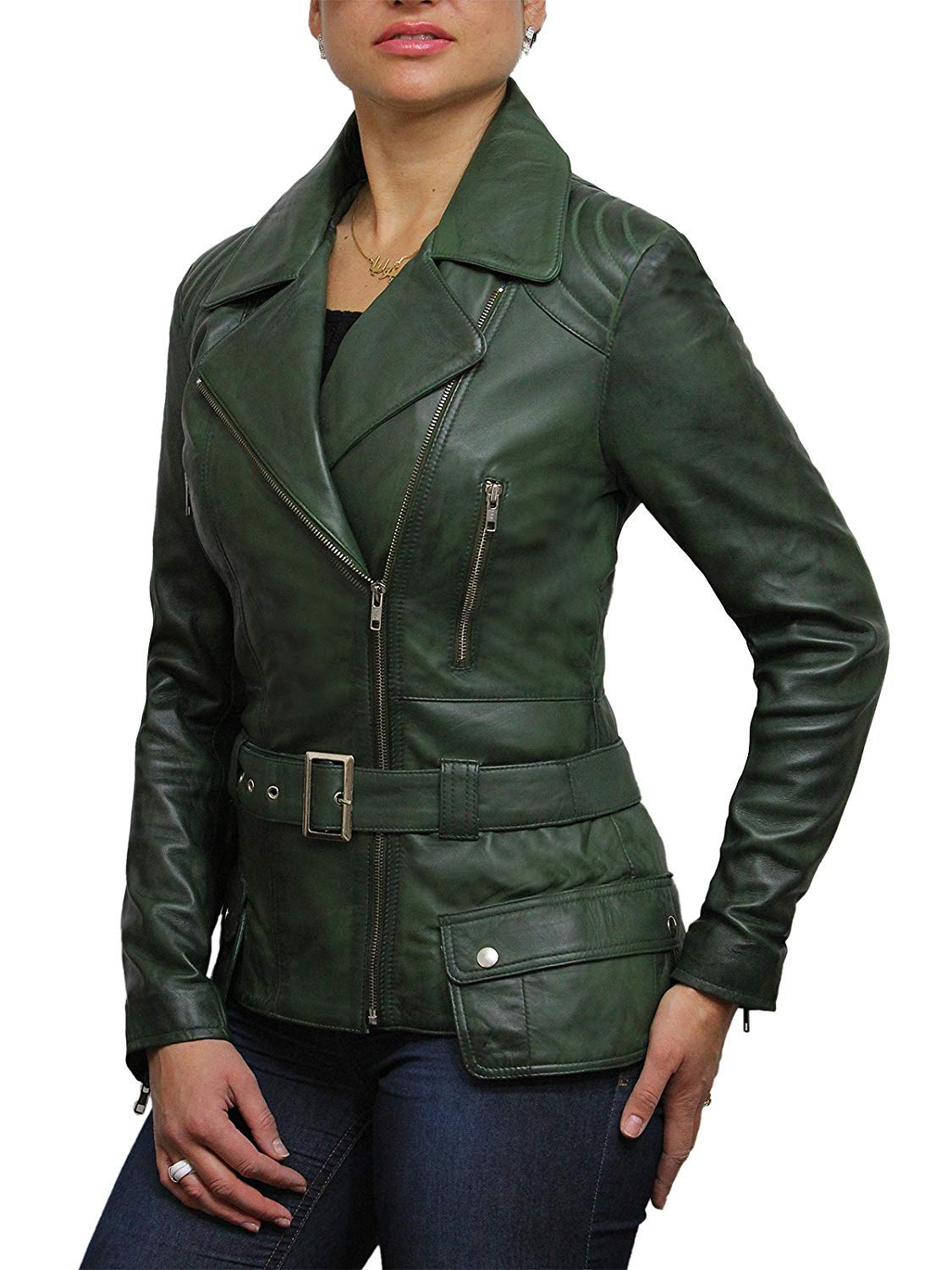 BRANDSLOCK Women's Classic Leather Biker Jacket - Genuine Cowhide Motorcycle Jacket for Women - Stylish Outerwear for Riding, Casual Wear & Night Out