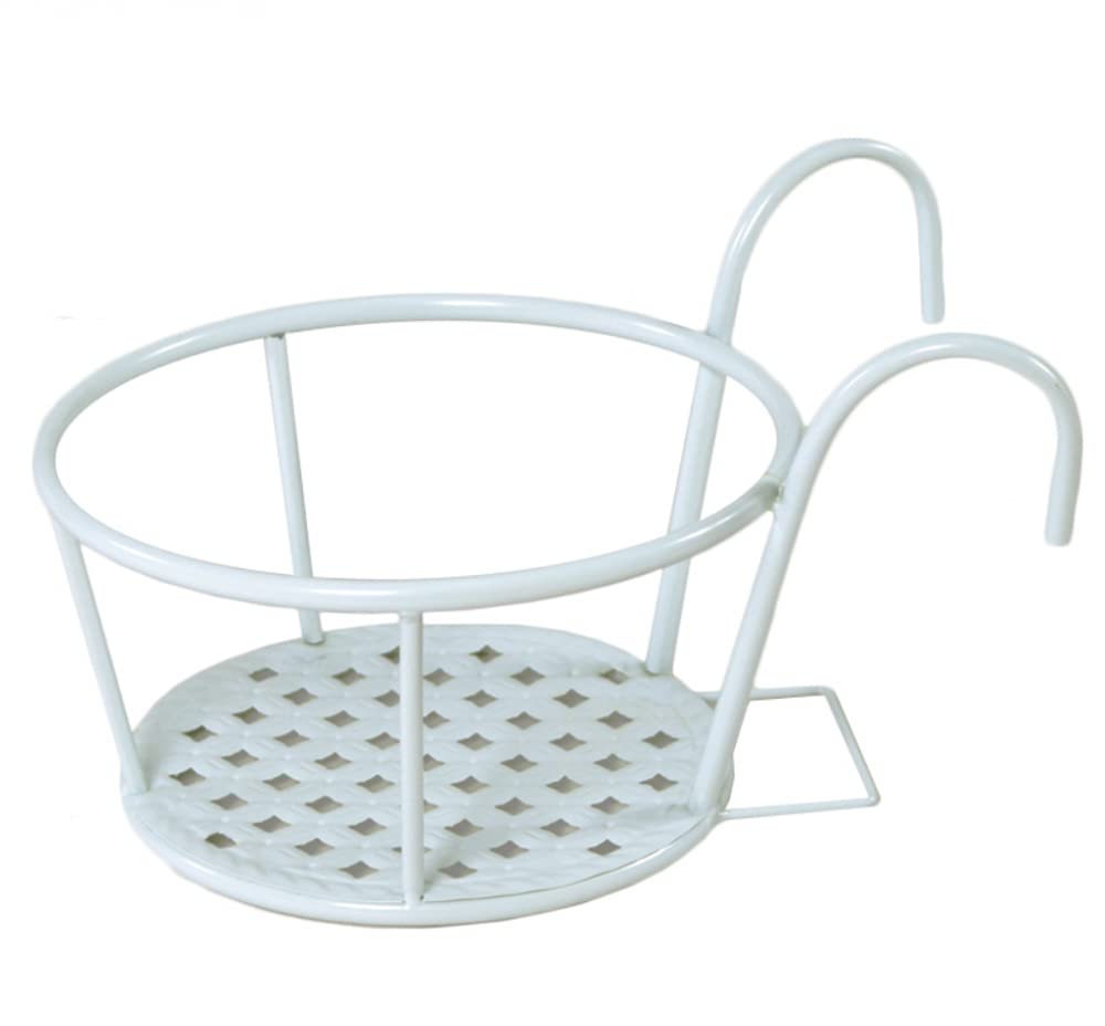 Zhouye Removable Balcony Rail Flower Pot Holder - White Hanging Plant Shelf for Railing, Potted Plant Stand with Adjustable Clamps for Outdoor/Indoor Gardens, Patio Decor, and Small Space Gardening