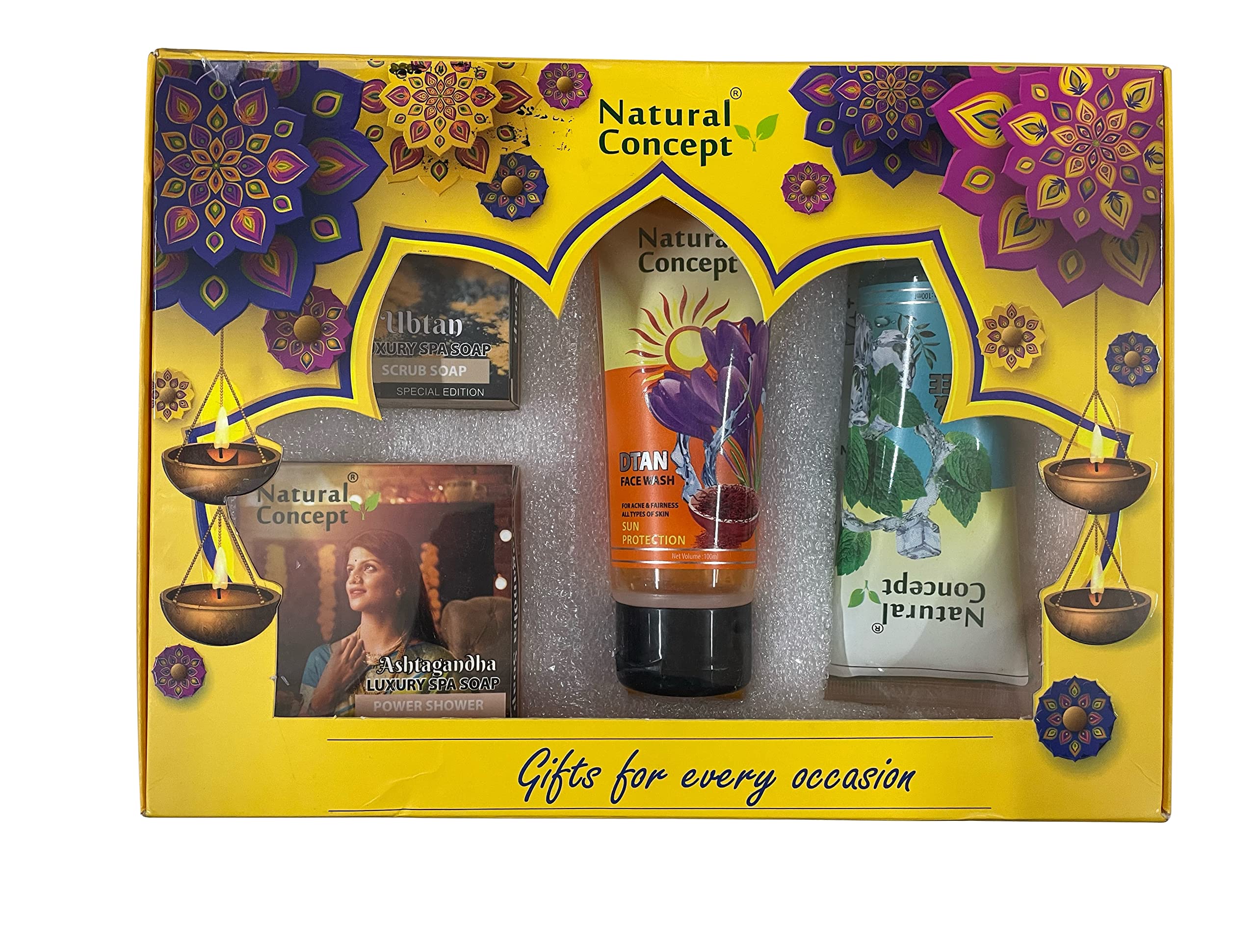 Natural Concept Skincare Diwali Gift Hamper - 2 Handmade Soaps, 1 Detan Face Wash & 1 Variant Face Wash | Organic Beauty Gift Set for Women & Men | Perfect for Diwali, Birthday, Anniversary & Housewarming Gifts | Spa & Self-Care Essentials