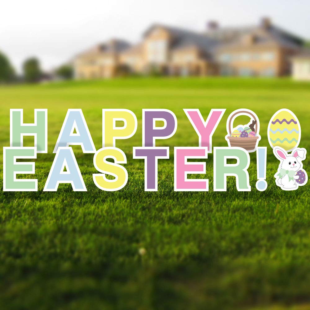 Vispronet Happy Easter Yard Sign with Steel Stakes - 18 Inch Outdoor Easter Lawn Letters - Durable Holiday Home Decor for Spring, Garden, Front Yard & Party Decoration