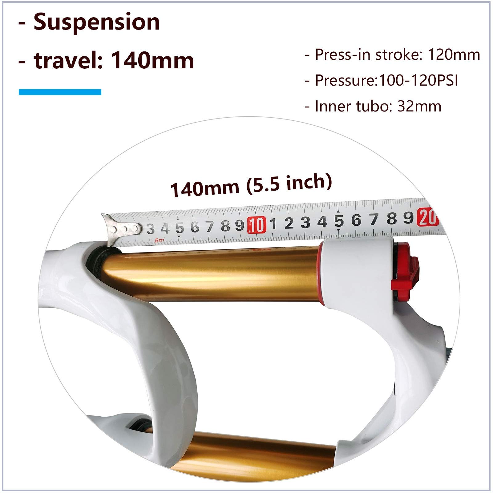 **26/27.5/29 Inch 140mm Travel Air Suspension Fork for Mountain Bike - 180mm Disc Brake Adapter, Straight Manual Lockout (Ideal for Trail Riding, Downhill & Cross-Country Biking)**