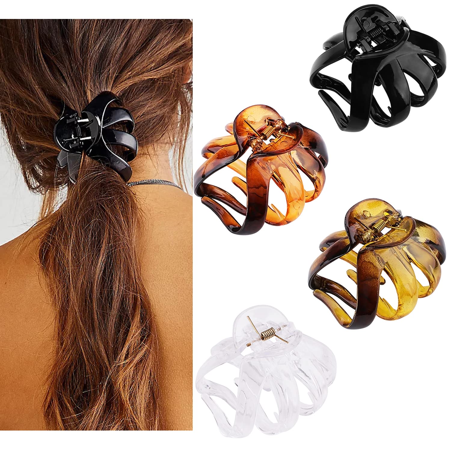 COCIDE 4PCS Large Octopus Hair Claw Clips for Women - Non-Slip Acrylic Spider Hair Clips with Super Strong Hold for Thick Hair - Perfect for Beach, Party & Everyday Use (3.1 Inch)