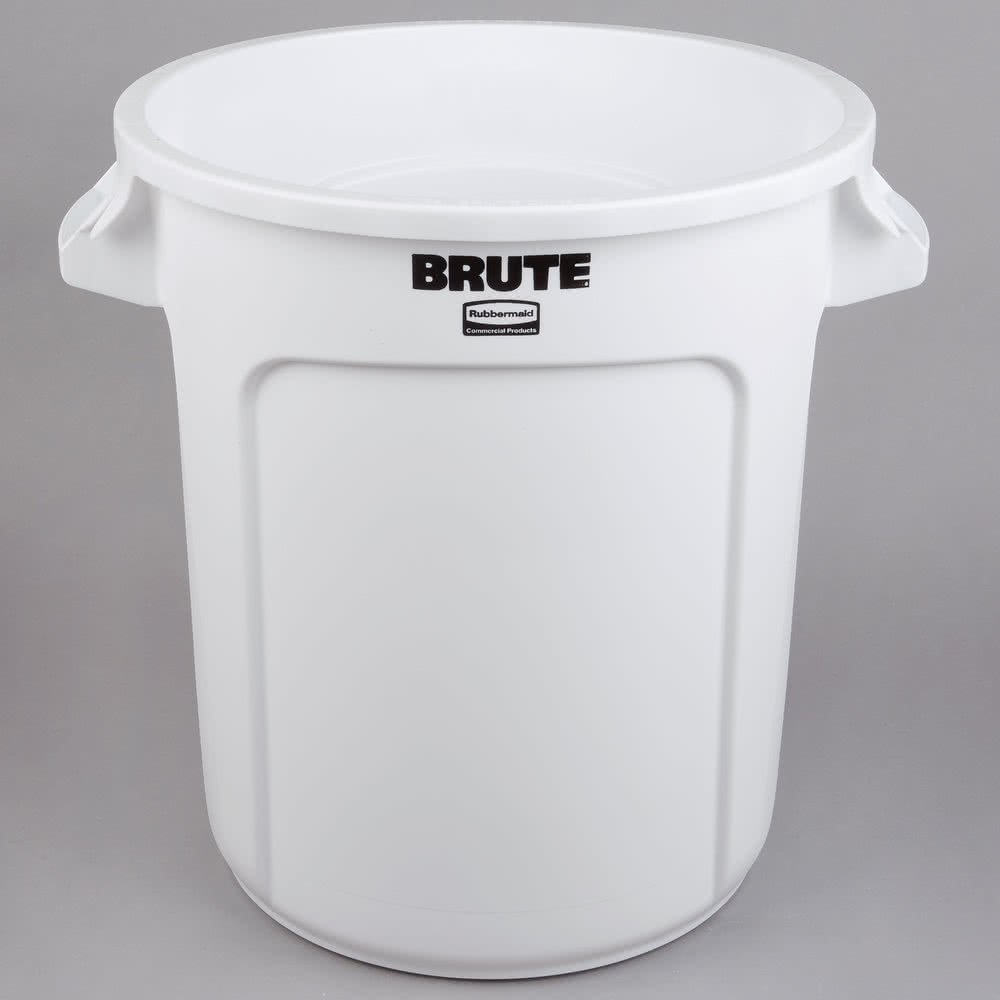 Rubbermaid Brute 10 Gallon Round Trash Can with Lid - Heavy Duty White Plastic Garbage Bin for Kitchen, Office, or Outdoor Use - Durable & Leak Proof Waste Container