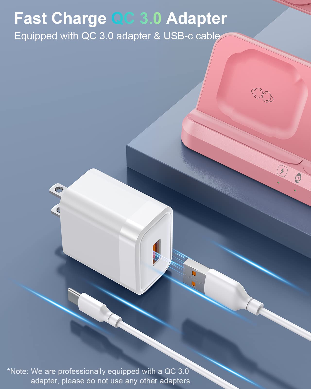 3-in-1 Fast Wireless Charging Station for Samsung Galaxy Z Flip 5/4/3, Z Fold, S23 Ultra/S22/S21/S20, Watch 5/4/3 & Buds - Pink | Multi-Device Charger Stand for Android Phones | Perfect for Home, Office & Nightstand Charging