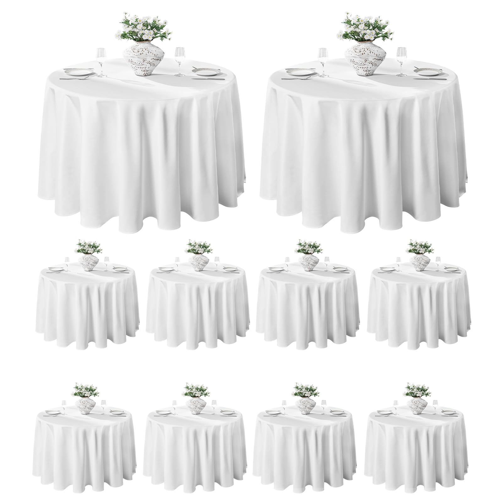 Vidafete 10 Pack 120-Inch Round Polyester Tablecloth - Stain & Wrinkle Resistant Dining Table Cover for Kitchen, Party, Wedding, Buffet - Perfect for Indoor & Outdoor Events (White)