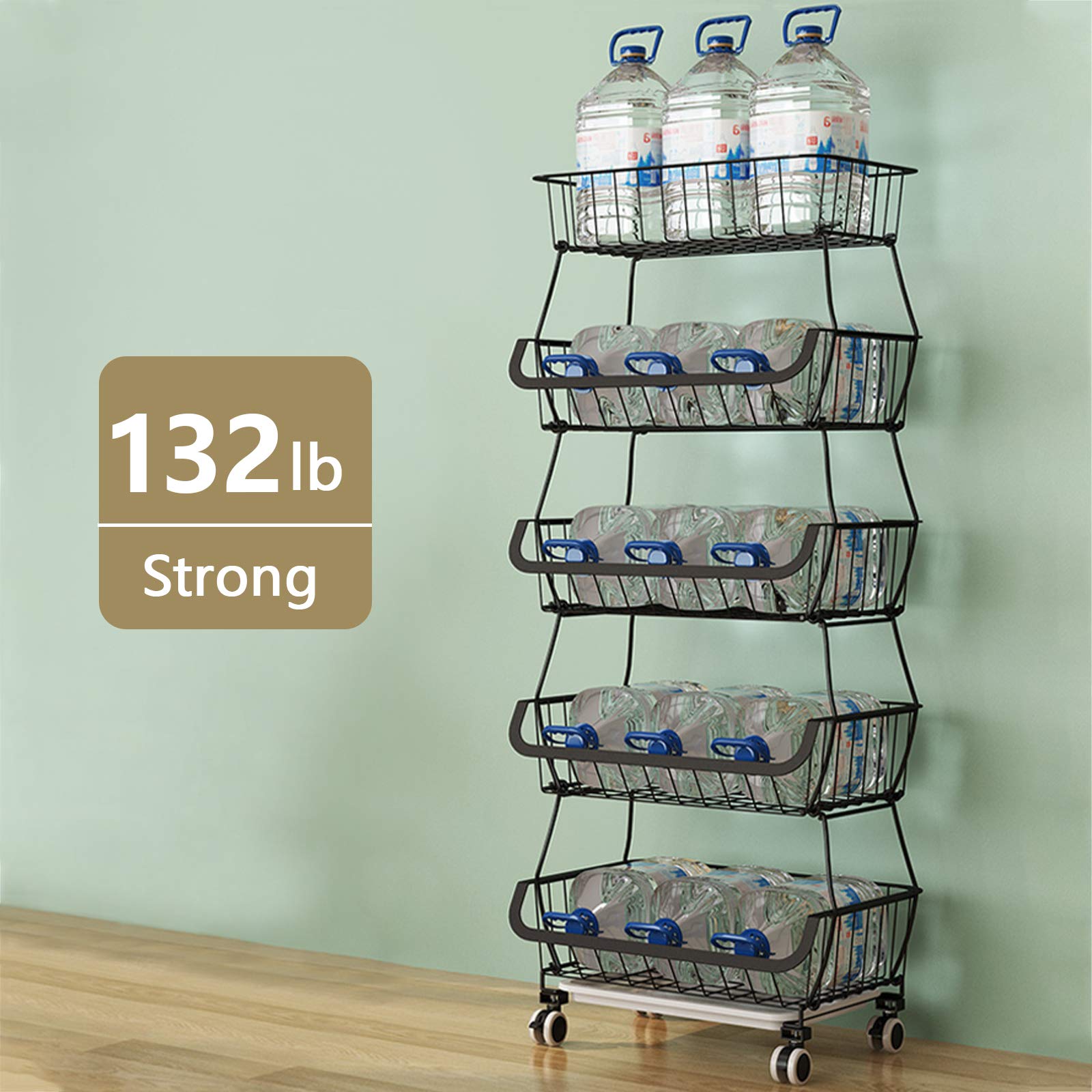 BRIAN & DANY 5-Tier Metal Wire Fruit and Vegetable Storage Basket - Space Saving Kitchen Organizer for Countertop, Pantry & Refrigerator