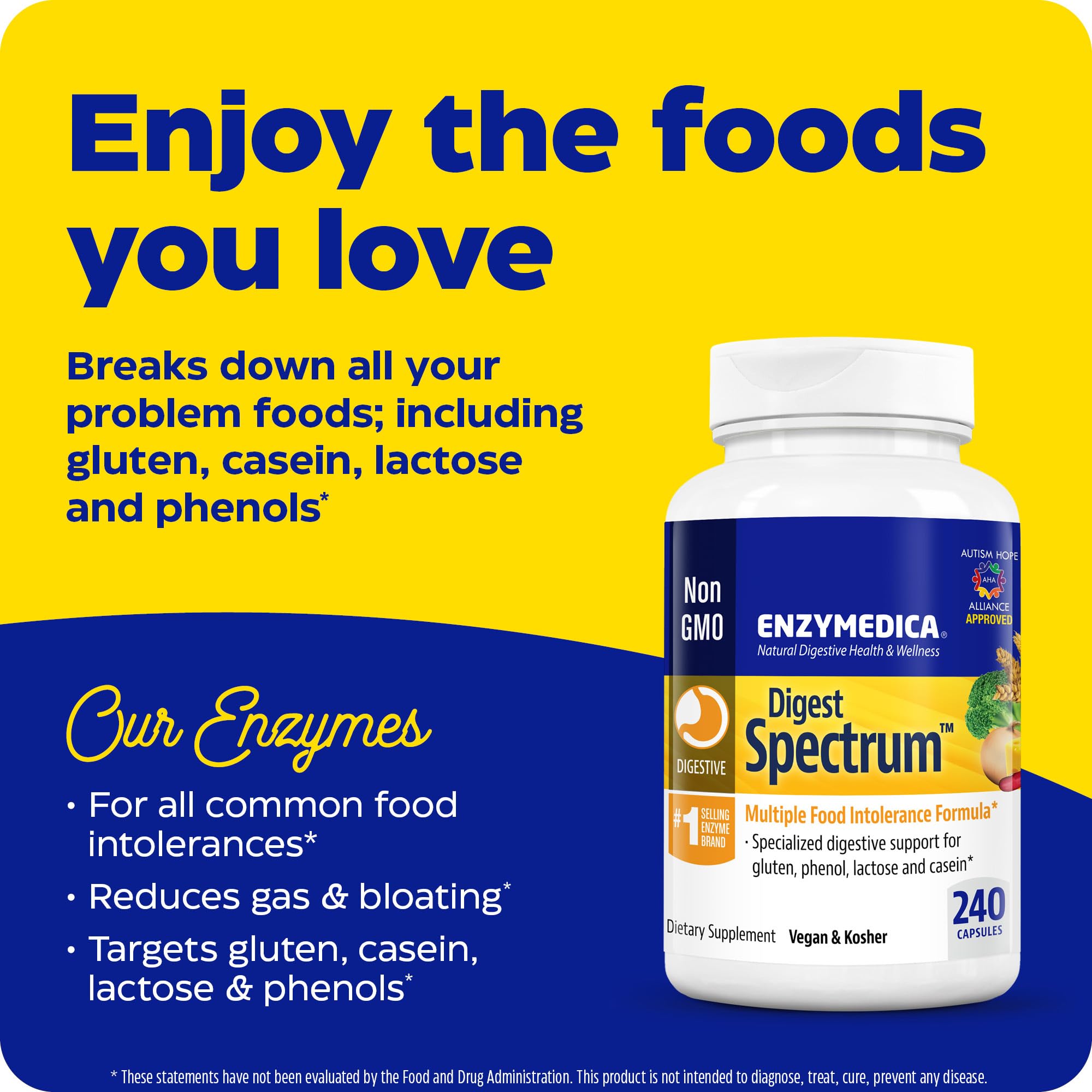 Enzymedica Digest Spectrum Digestive Enzyme Supplement - 240 Capsules for Gut Health & Digestion Support | Ideal for Bloating, Gas Relief & Food Intolerance