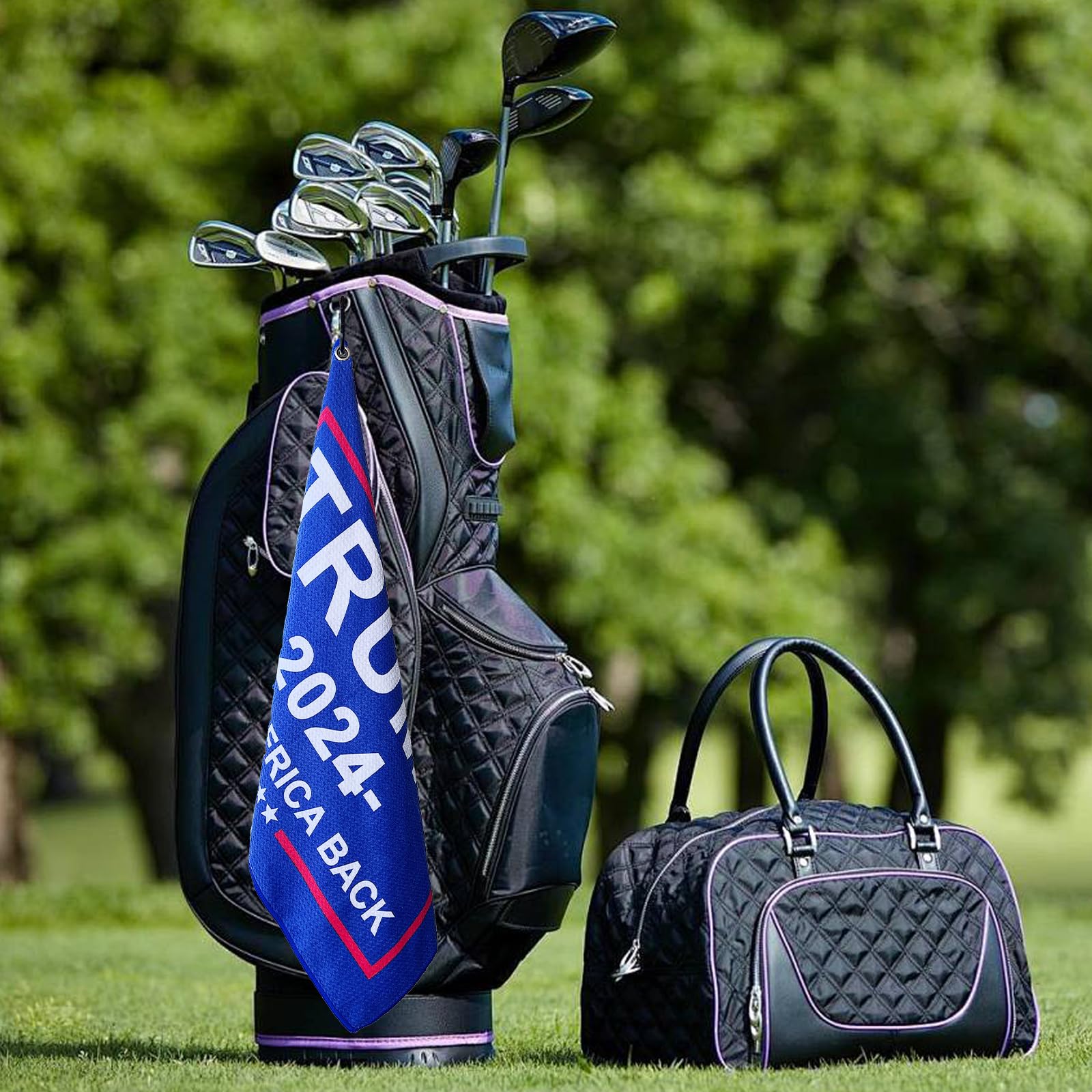 Trump 2024 Golf Towel - Premium Waffle Weave Design, Super Absorbent & Quick-Dry - Secure Clip for Golf Bag/Trolley - Perfect for Cleaning Golf Balls, Clubs & Putters - Ideal Golf Accessory for Men & Women - Great for Tournaments, Practice & Course Play
