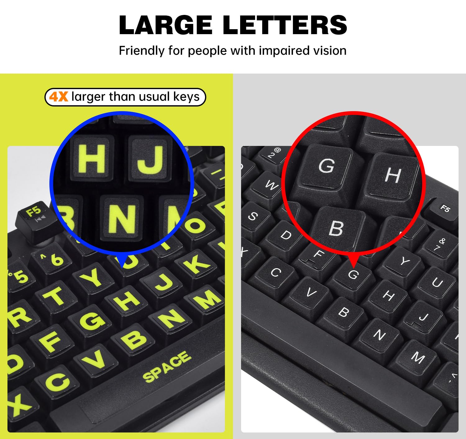 2PCS English Keyboard Stickers - Large Letters for Laptop PC (Black/Green) for Office & Gaming