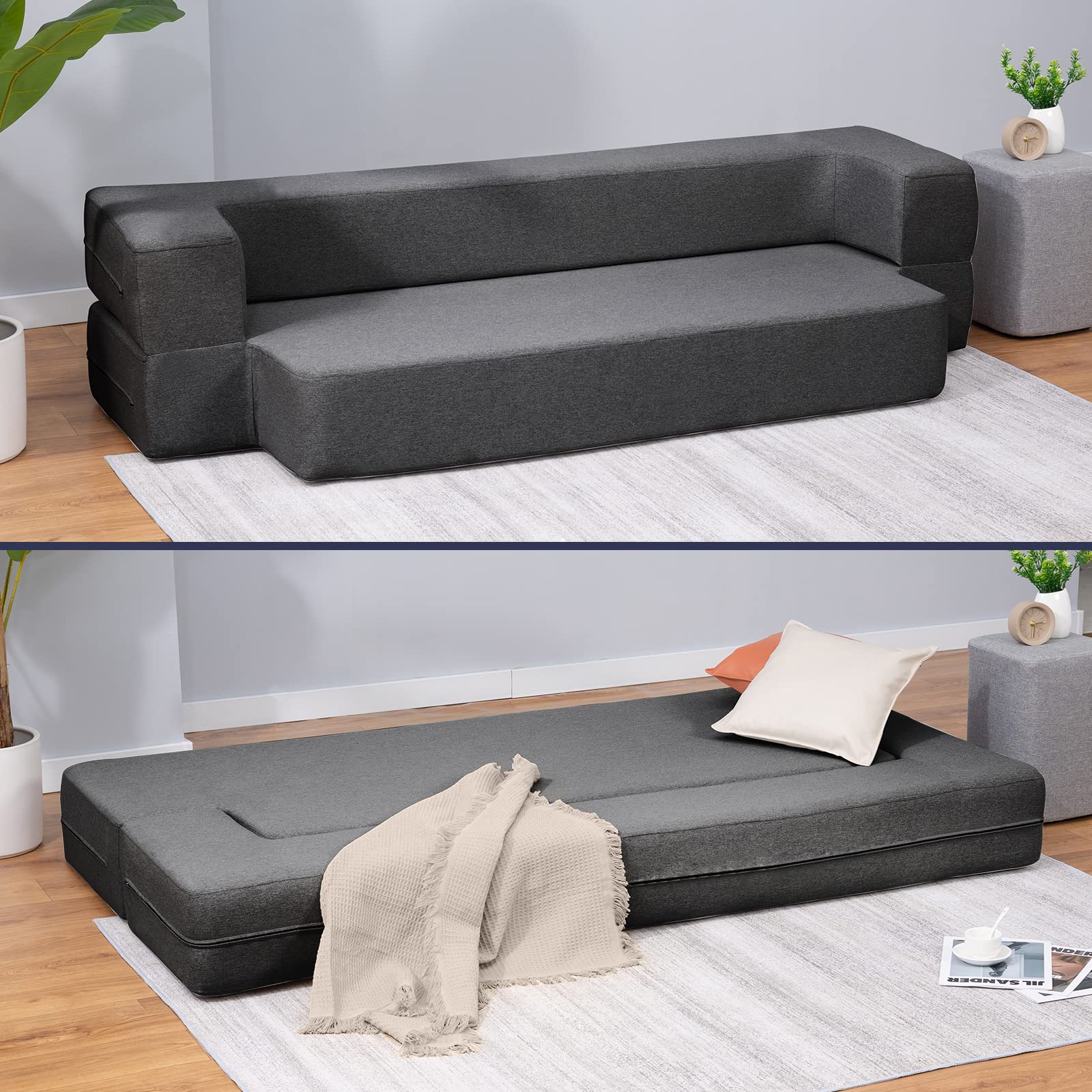Twin Folding Sofa Bed with Memory Foam Mattress - 8.6