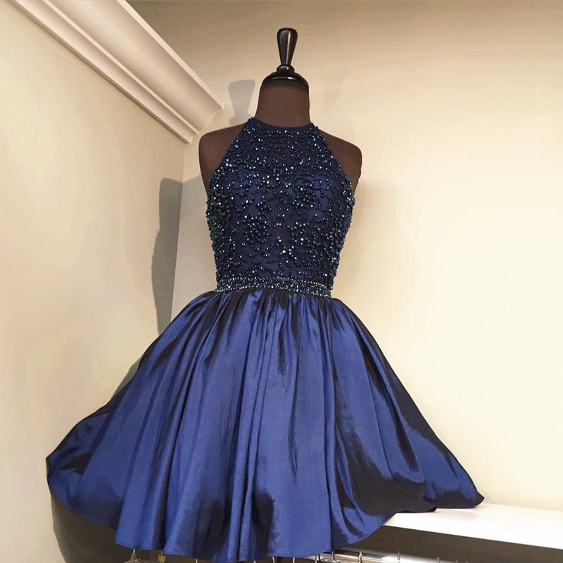 Elegant A-Line Beaded Halter Satin Homecoming Dress - Short Prom Gown for Women 2017 | Perfect for Formal Dances, Parties & Special Occasions