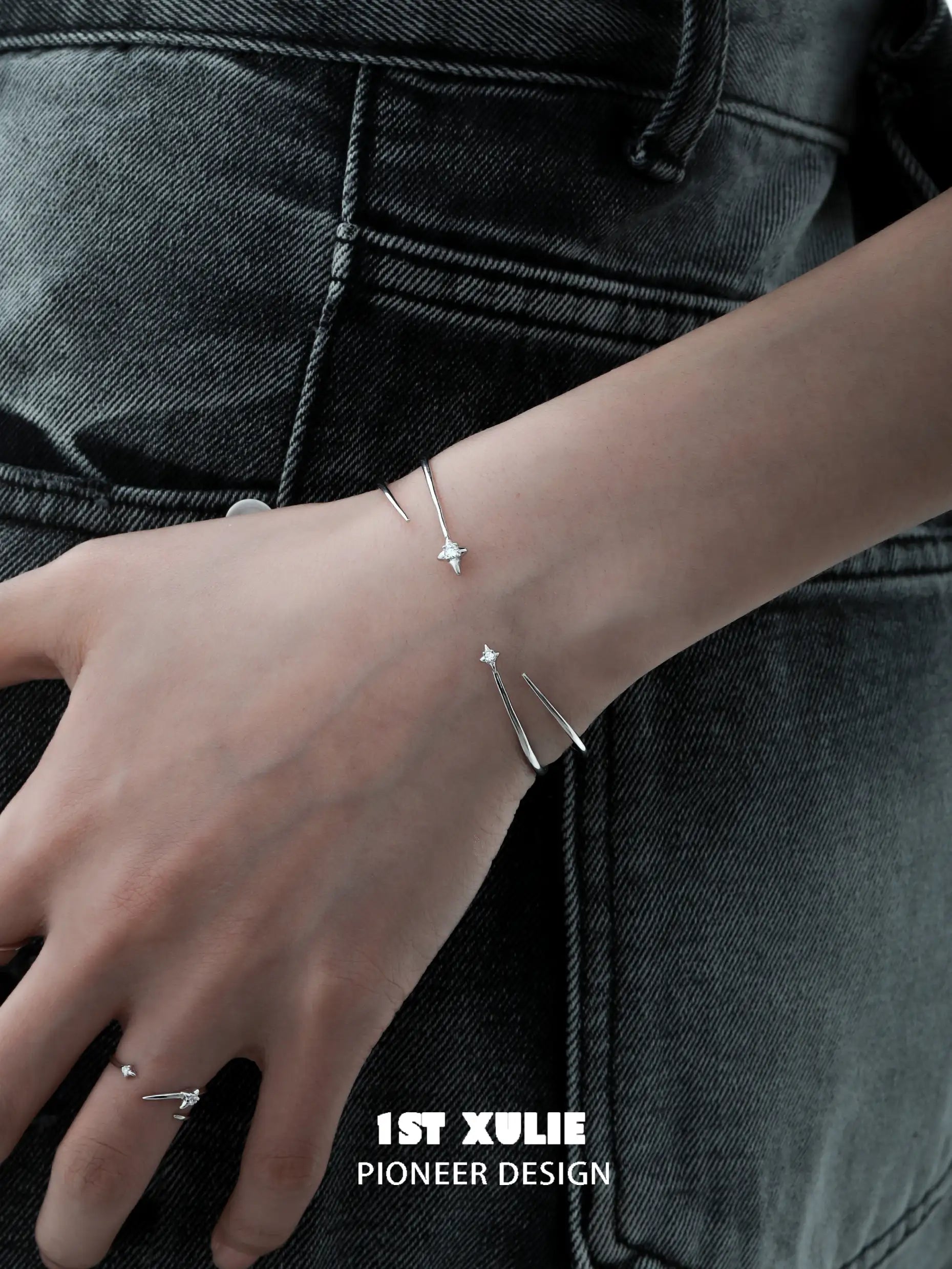 Star Trails S925 Sterling Silver Adjustable Open Bangle Bracelet for Women - Elegant Stackable Jewelry for Everyday Wear & Special Occasions