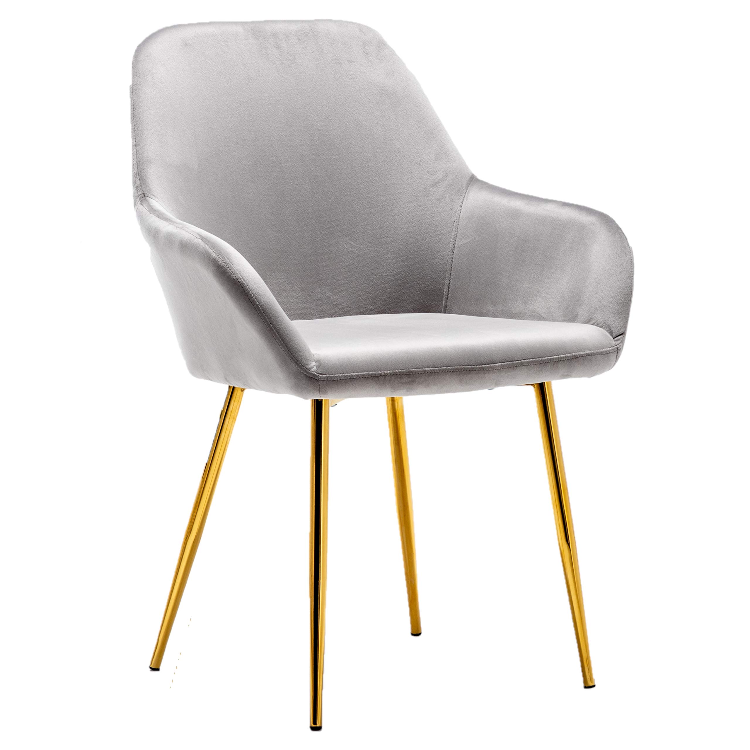 BTEXPERT Modern Golden Leg Dark Mid-Back Accent Chairs - Set of 2 Gray Velvet Upholstered Armchairs with Gold Plated Legs for Living Room, Dining Room & Lounge Areas - Perfect for Home Decor, Relaxation and Entertaining Guests