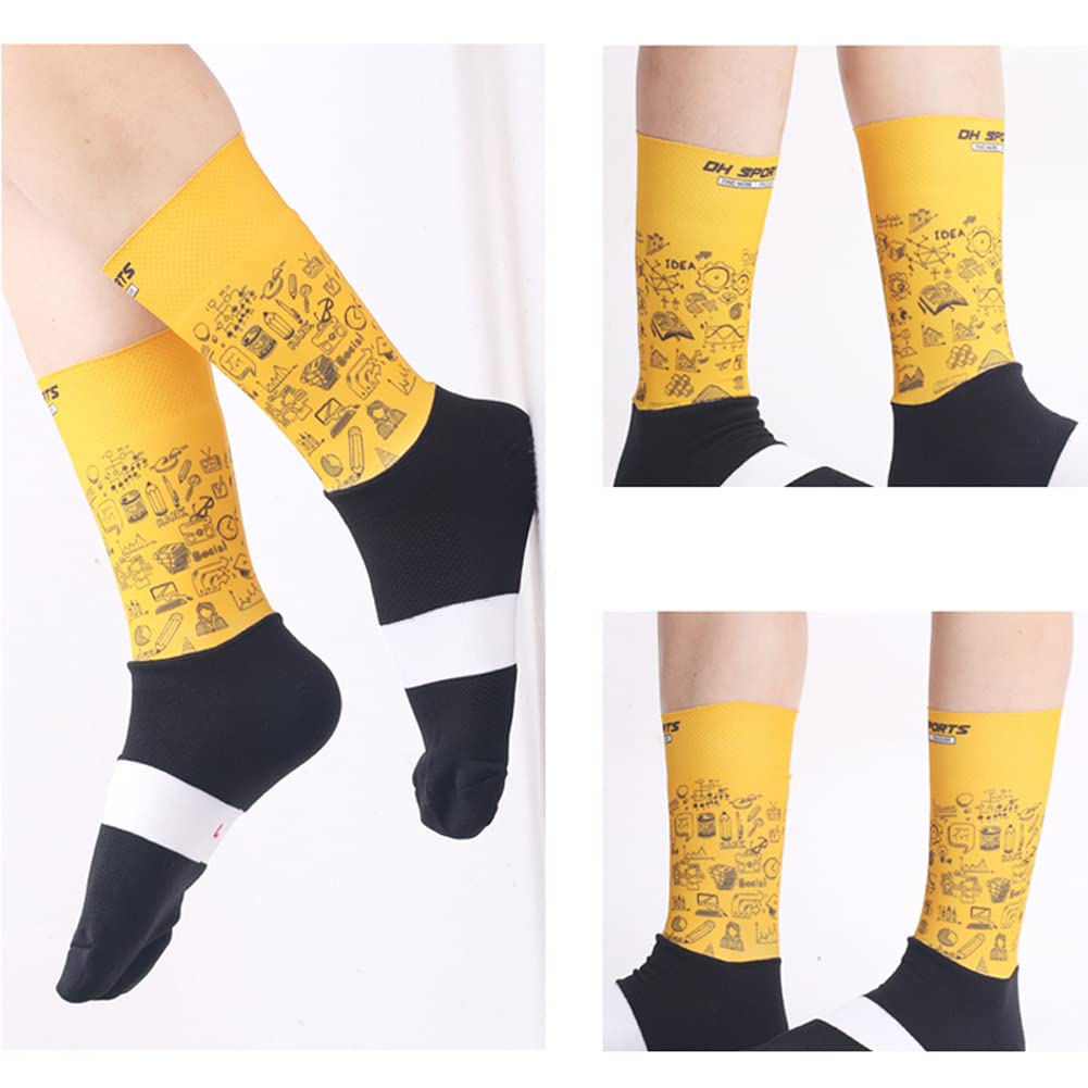 Cycling Socks for Men & Women - Breathable Bike Riding Socks for XC, MTB, BMX - Athletic Ankle Socks in White, Yellow, Blue, Green, Red - Perfect for Road Cycling, Mountain Biking & Indoor Training