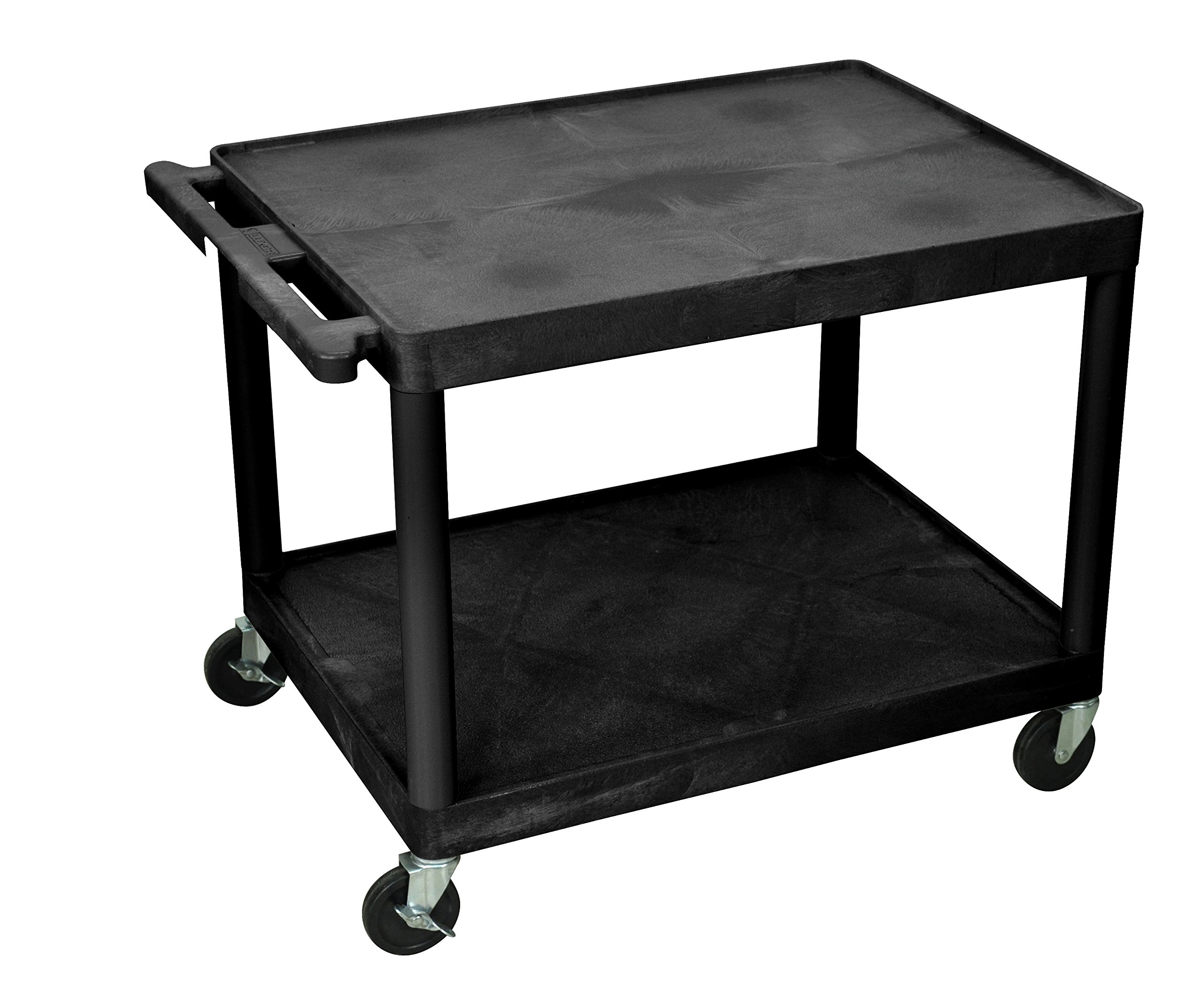 DMD Mobile AV Cart with 2 Adjustable Shelves - Heavy Duty Rolling Media Stand for Classroom, Office, or Conference Room Presentations - Black
