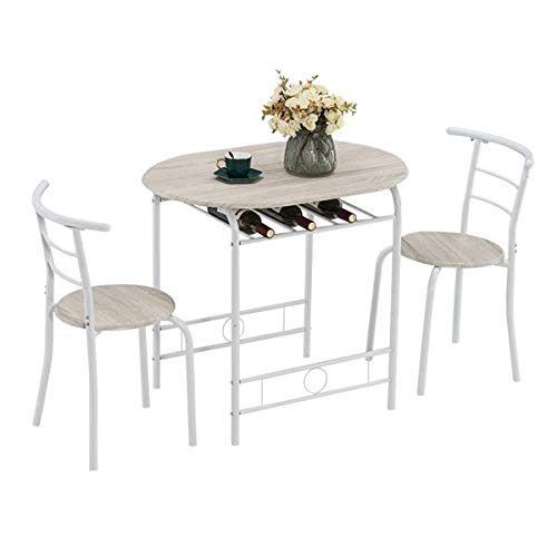 Oak PVC Dining Table Set with 2 Chairs (80x53x76cm) - White Baking Lacquer Finish, Curved Back Design - Perfect for Couples Breakfast, Small Space Dining, Kitchen Nook & Apartment Living