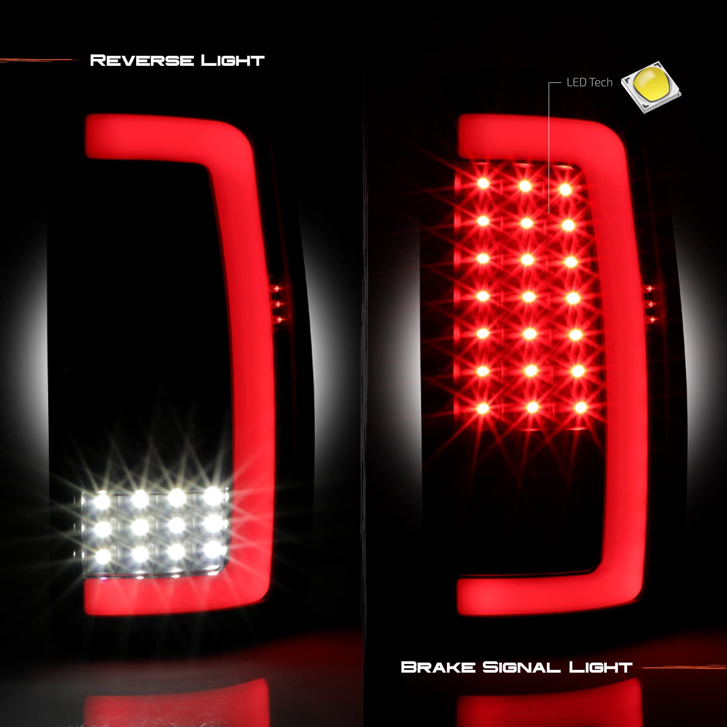 AKKON LED Running Reverse Tail Lights - Fits 2000-2006 Chevy Suburban 1500 Tahoe & GMC Yukon XL 2500 - Black Smoked C-Tube Design - Upgrade Your Vehicle for Night Driving and Enhanced Safety