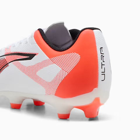 Puma Ultra 5 Play FG/AG Women's Soccer Cleats - White/Black/Glowing Red - Lightweight Football Shoes for Women - Perfect for Artificial Grass & Firm Ground Training & Matches