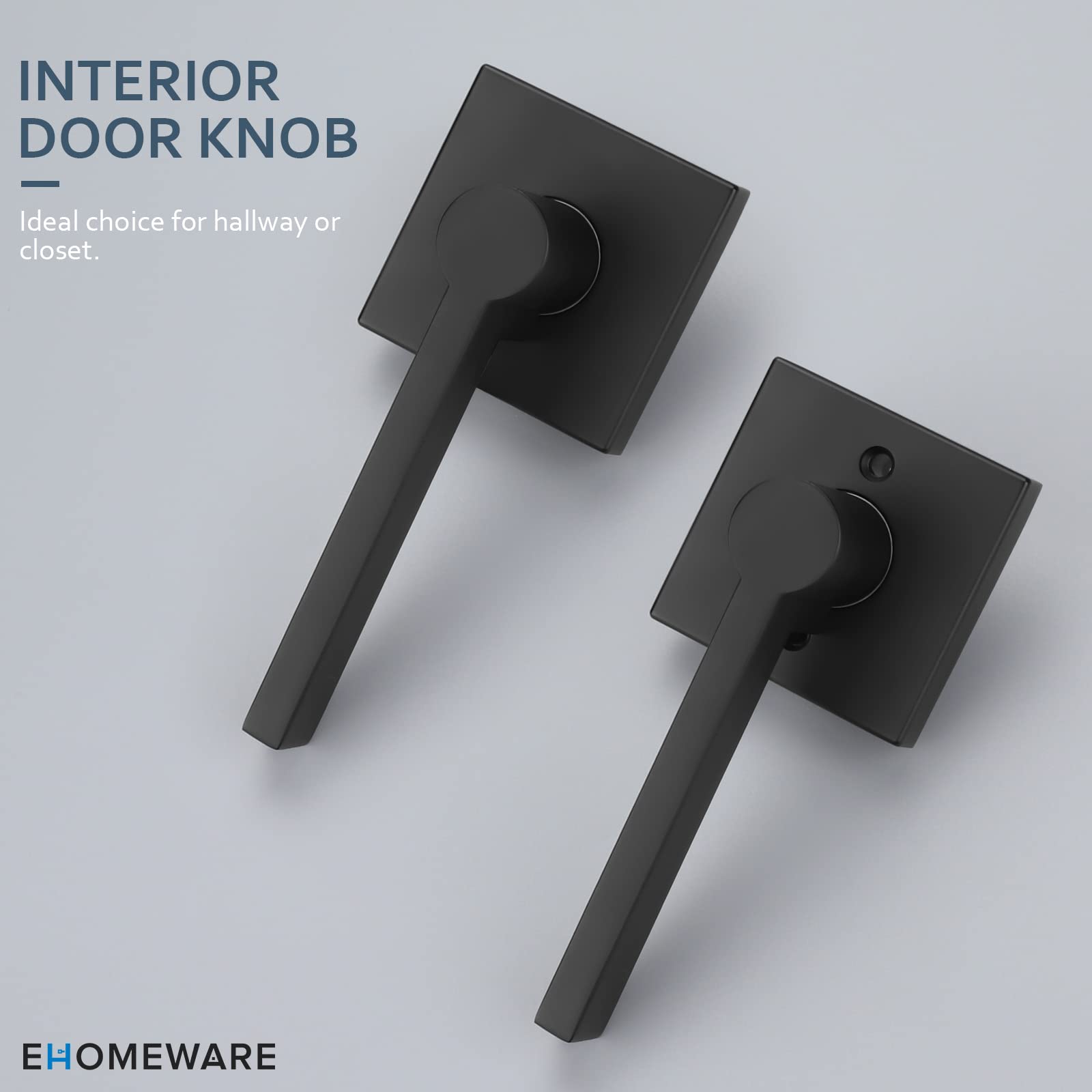 EHOMEWARE 5-Pack Matte Black Door Handles - Heavy Duty Interior Door Knobs with Keyless Design for Hallway, Closet & Bedroom - Modern Matte Black Door Levers for Home & Office Use