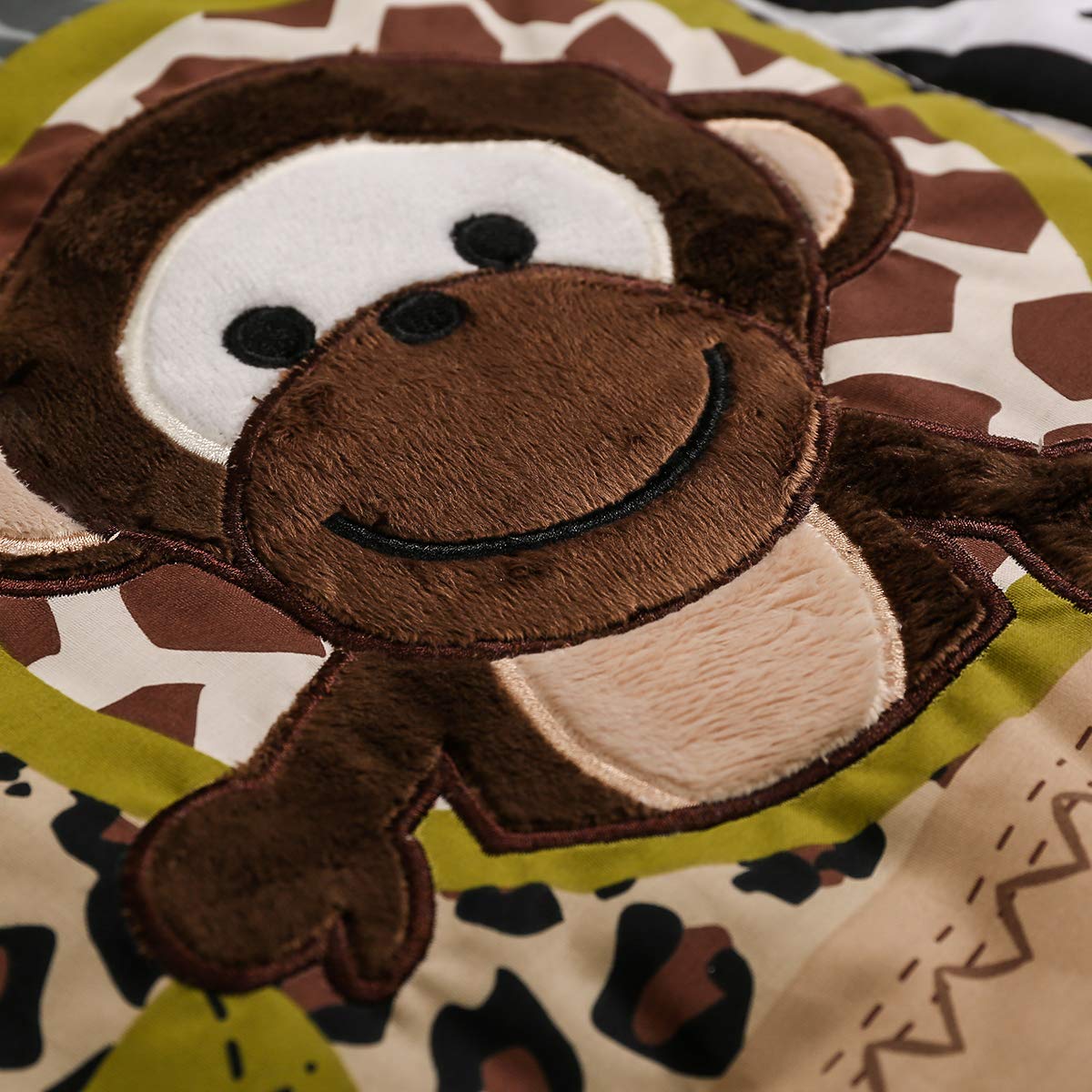 JAHbaby 4-Piece Brown Wild Animal Nursery Crib Bedding Set - Elephant Giraffe Bear Hippo Design for Baby Boys - Includes Quilt, Fitted Sheet, Skirt & Window Valance - Perfect for Jungle-Themed Nursery Decor & Baby Shower Gifts
