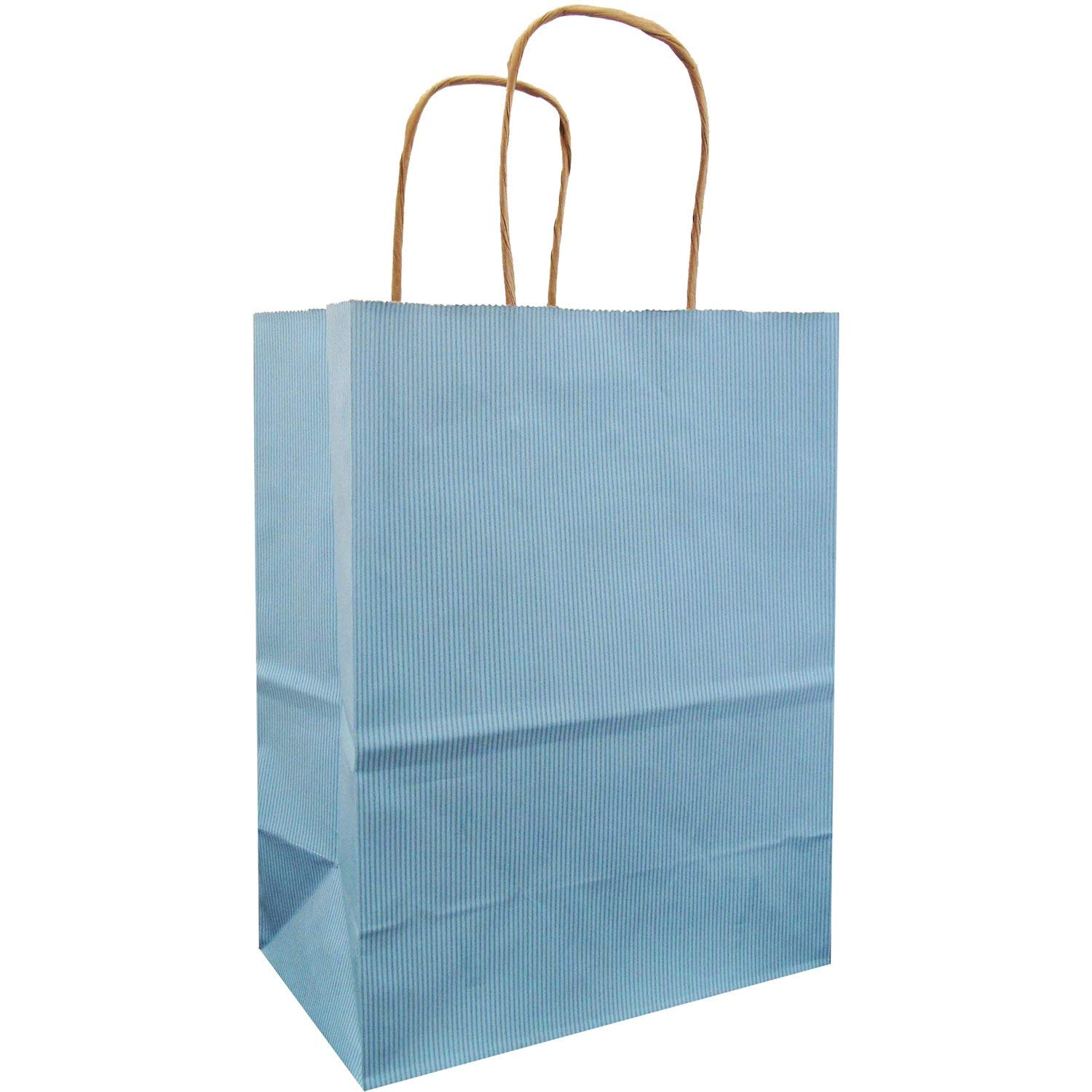 Jillson & Roberts Medium Kraft Bags - 100 Pack Pastel Blue Eco-Friendly Paper Gift Bags for Party Favors, Wedding Decorations & Retail Packaging