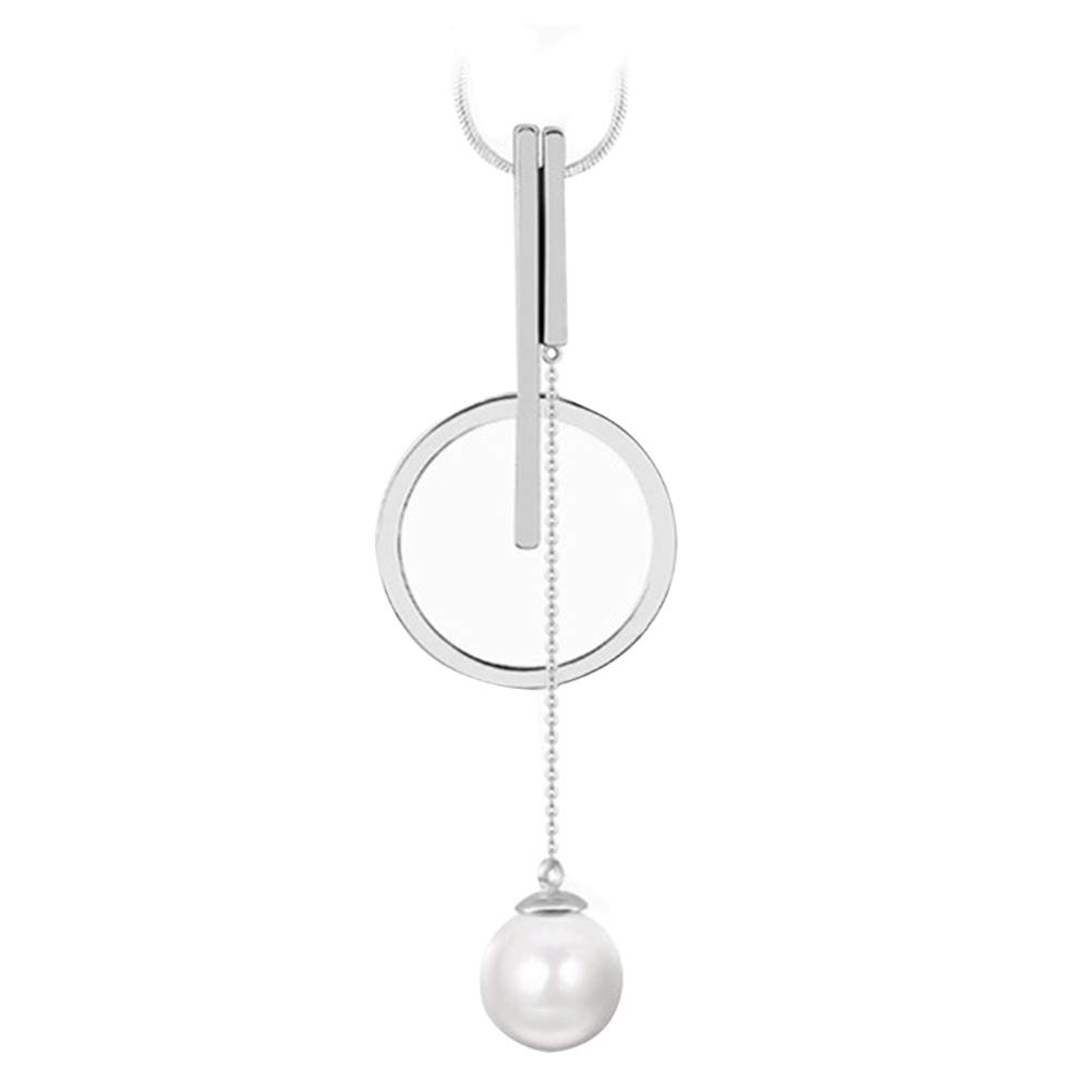 Elegant Women's Imitation Pearl Circle Bar Pendant Necklace - Silver Fashion Jewelry for Casual Wear, Office & Special Occasions
