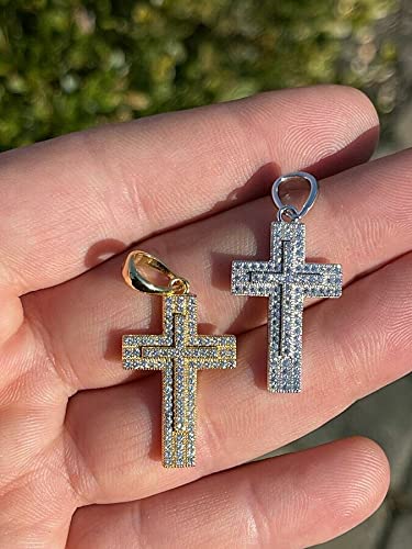 925 Sterling Silver Iced Cross Pendant Necklace - 1