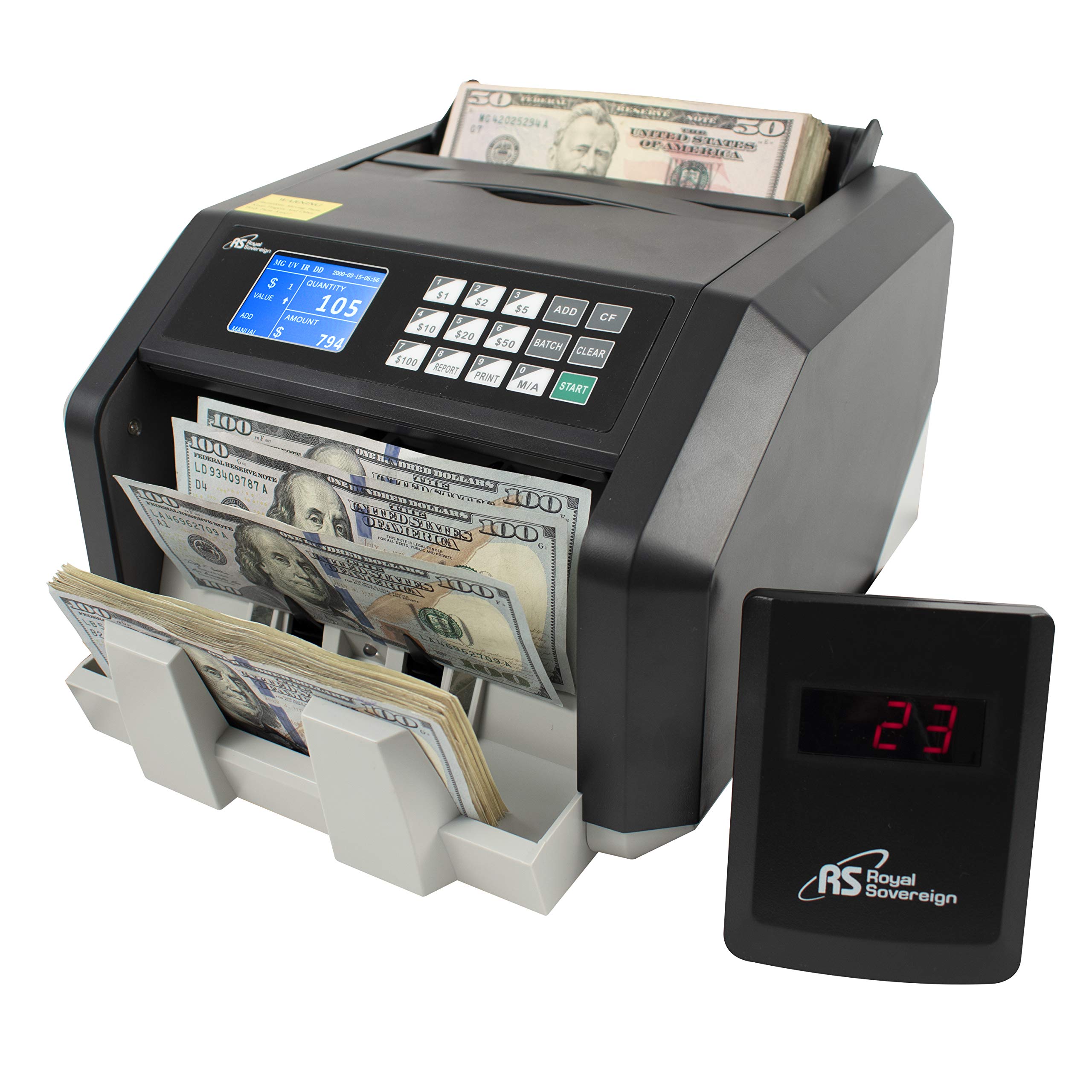 Royal Sovereign RBC-ES250 High Speed Money Counter Machine with UV/MG/IR Counterfeit Detection & Value Counting - Perfect for Banks, Retail Stores, and Cash-Intensive Businesses