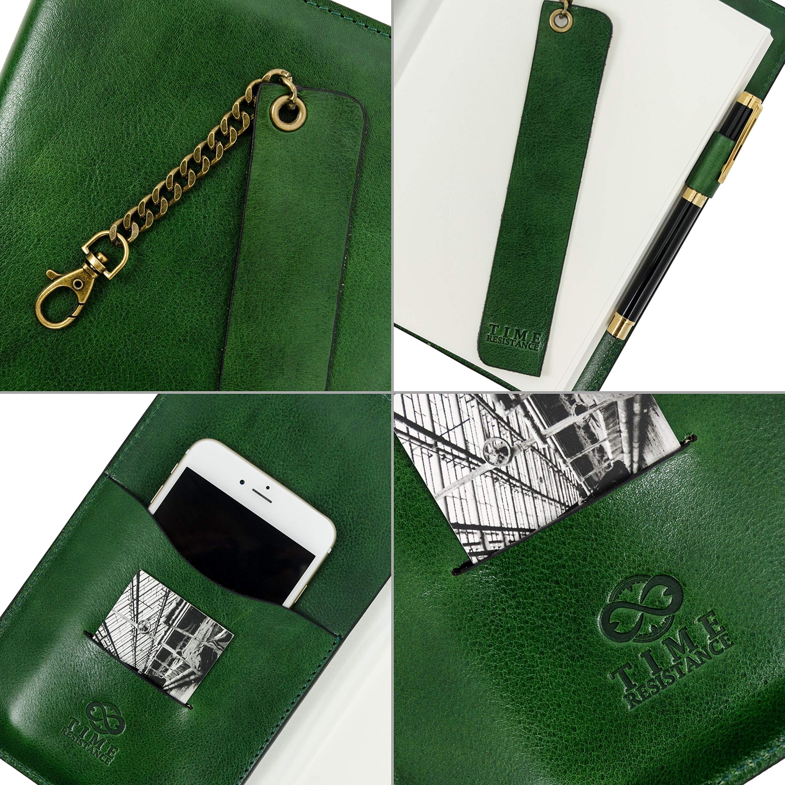 Italian Handmade Leather Journal - 320 Lined Pages A5 Notebook with Bookmark, Time Resistance Cover | Perfect for Writing, Journaling, Travel & Gift Giving (Green, Gift Box Included)