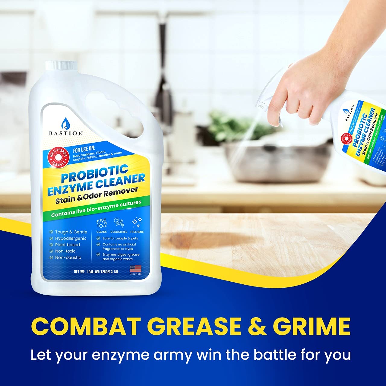 Bastion Probiotic Enzyme Cleaner - Natural Stain Remover & Odor Eliminator for Laundry, Pets, and Household Cleaning | Eco-Friendly & Non-Toxic