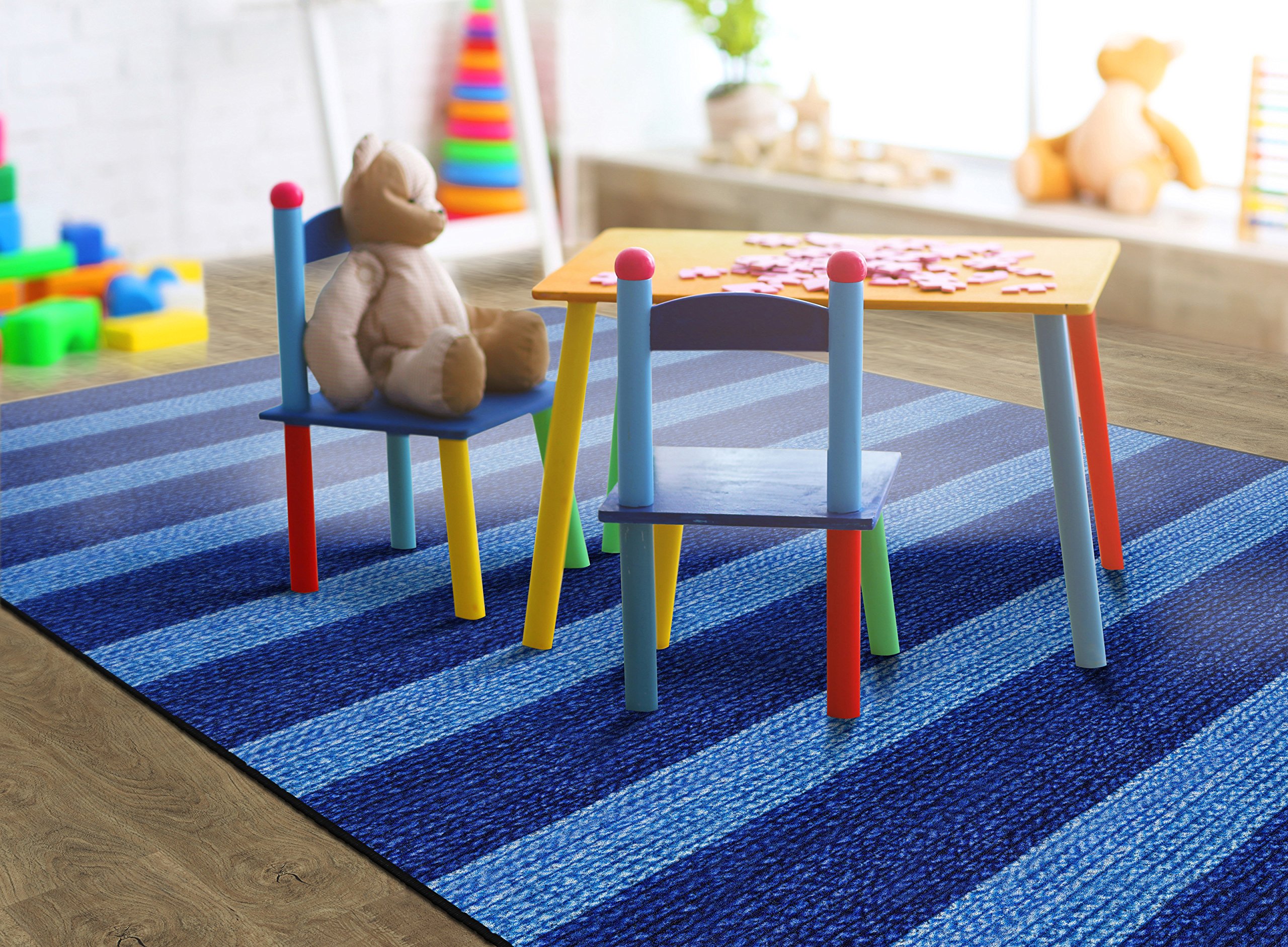 Premium Basketweave Washable Striped Carpet Rug - 6' x 8'4
