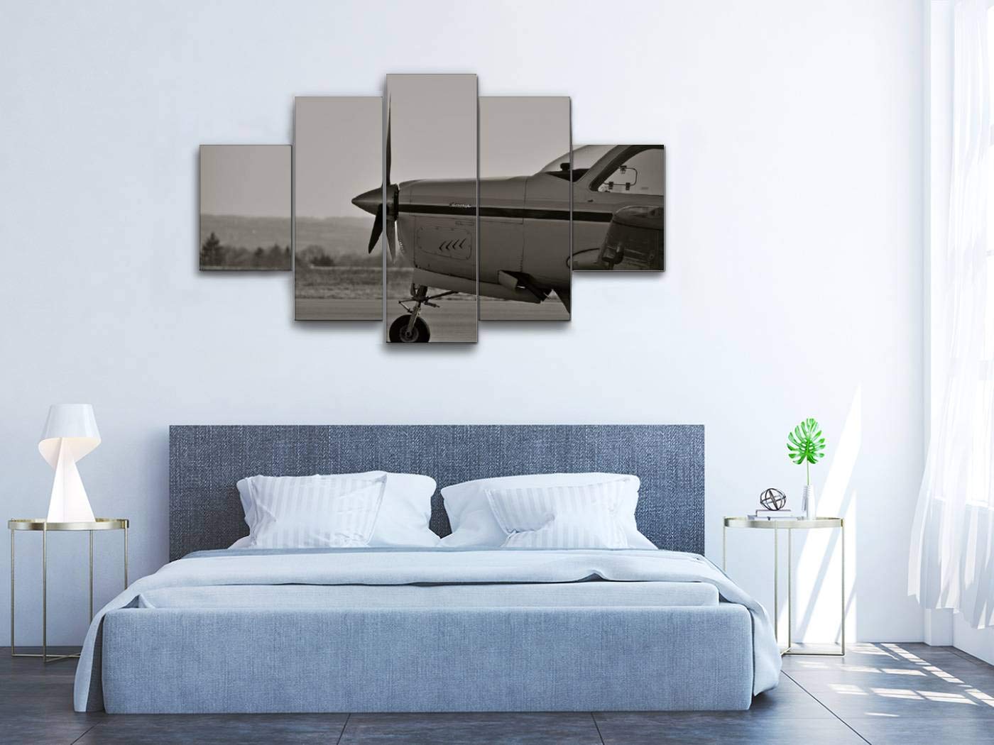 Skipvelo 5-Panel Wall Art Canvas Prints - Beechcraft Bonanza Aircraft Aviation Propeller Paintings, Stretched & Framed Ready to Hang - Perfect for Living Room, Bedroom, Office Decor