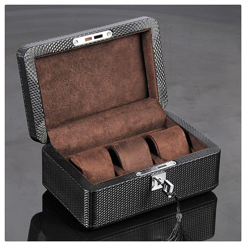 Premium Carbon Fiber Watch Storage Box with PU Leather - Lockable Watch Display Organizer for Men & Women (Brown) | Luxury Watch Case for Jewelry Collection, Travel & Gift Giving