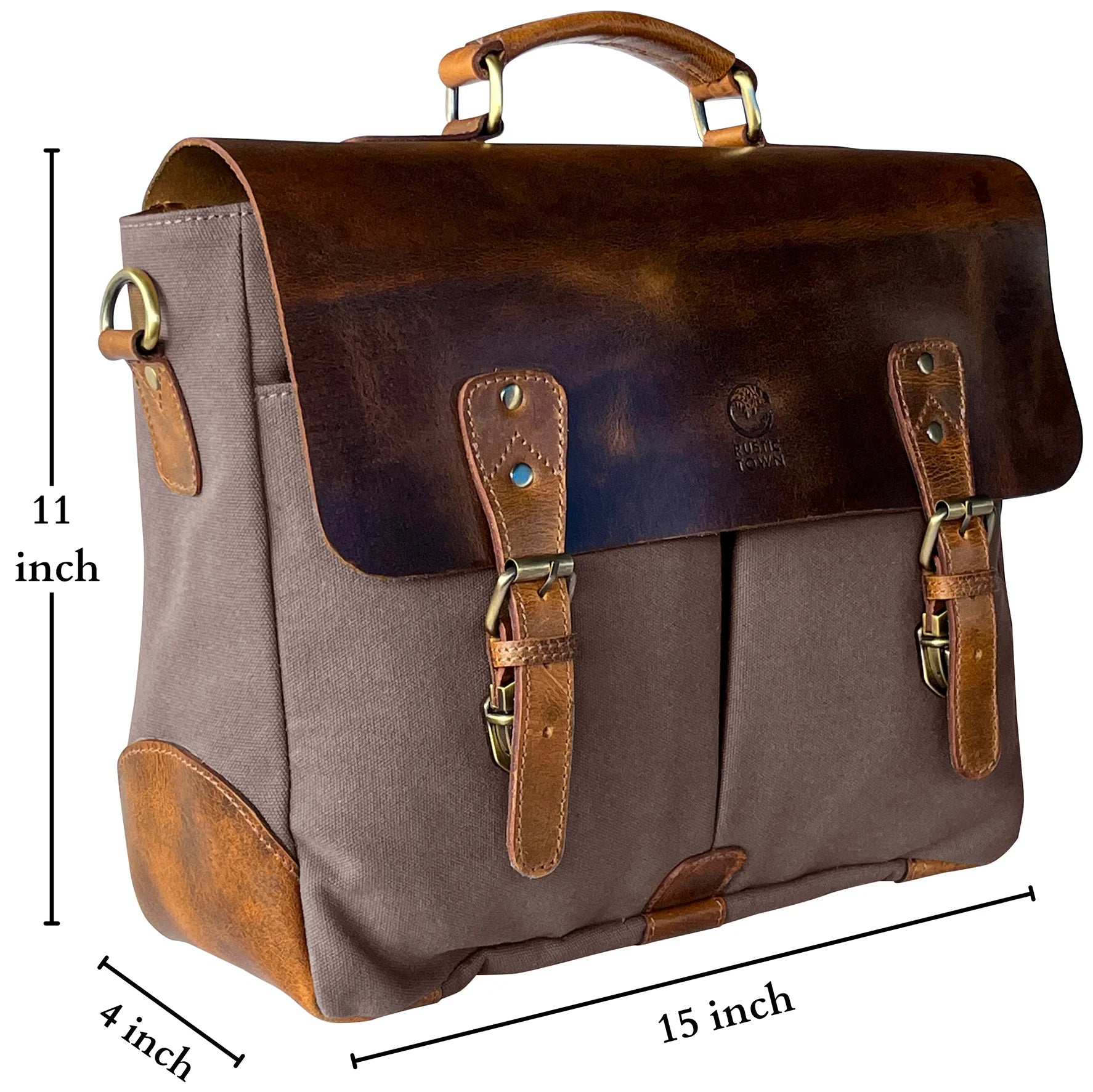Premium Rover Leather & Canvas Messenger Bag for Men & Women - Stylish Laptop Briefcase with Multiple Pockets (Dark Grey) - Perfect for Work, Travel & Daily Commute